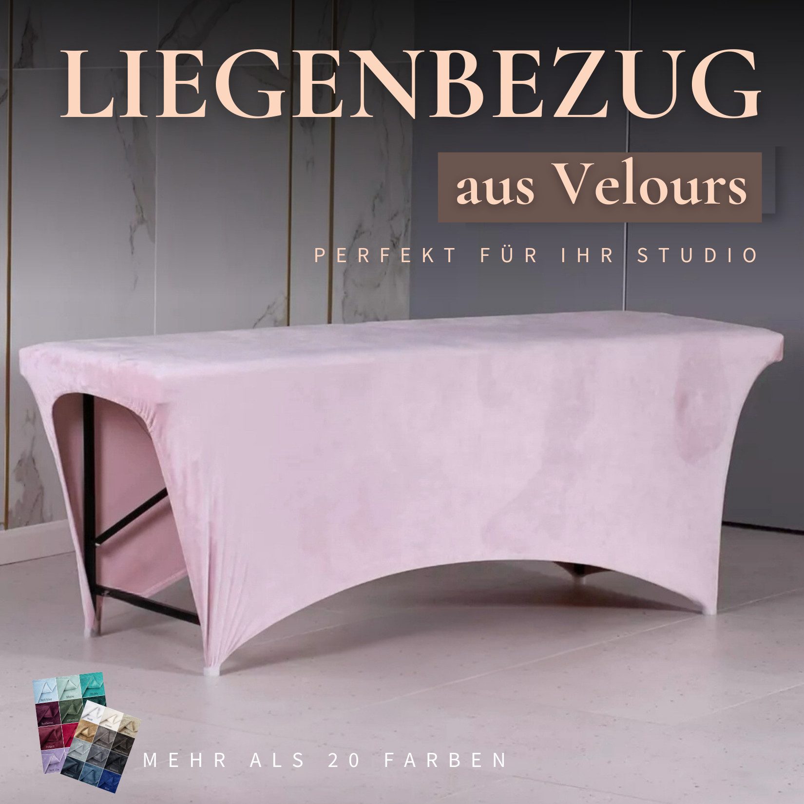 STM Company Massageliege Verlängerter Liegenbezug aus Velours für Kosmetikliege & Massageliege (Elastischer Spannbezug mit Fußaussparung), 180x60 cm/ 190x70 cm
