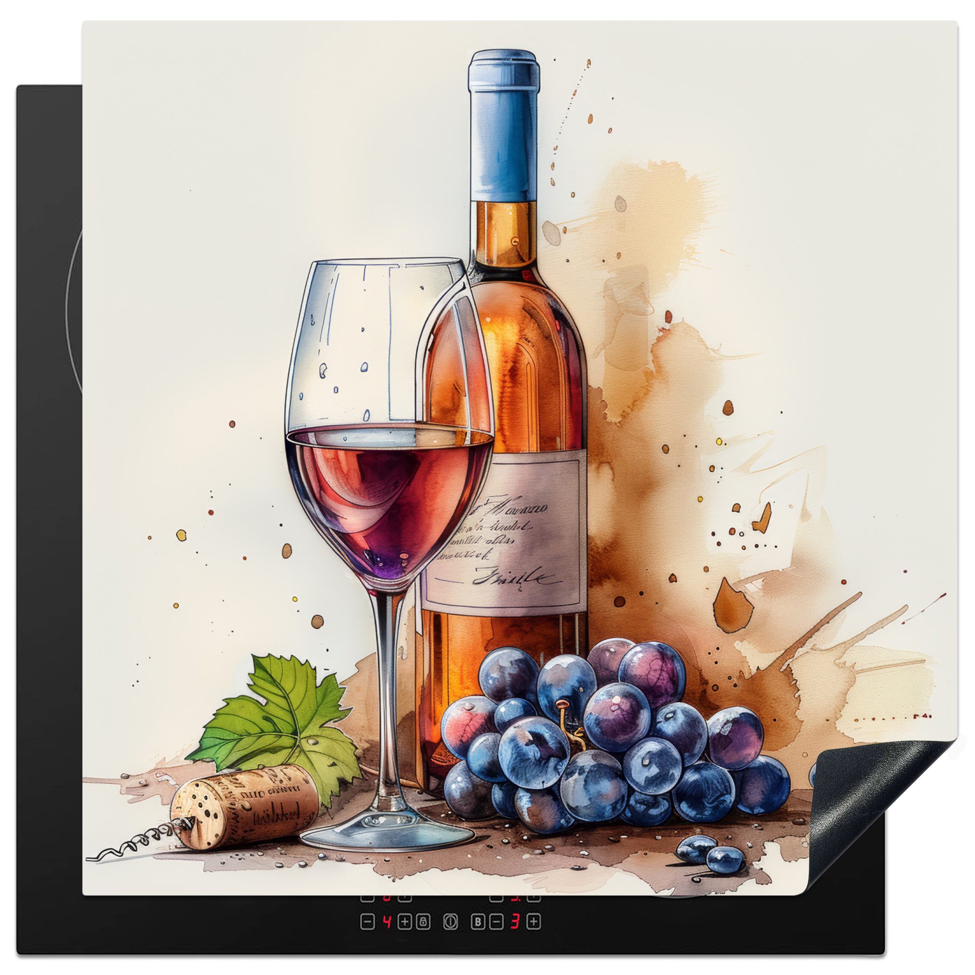 MuchoWow Herd-Abdeckplatte Roséwein - Glas - Trauben, Vinyl, (1 tlg), Küche Herdabdeckung Ceranfeld Induktionsfeld Vinyl, 60x60 cm