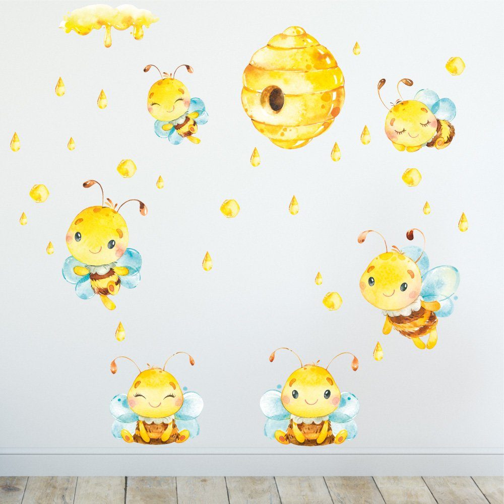 Sunnywall Wandtattoo Bienen - Bee- Wandtattoo Kinderzimmer Baby Wandaufkleber (6 St), konturgeschnitten