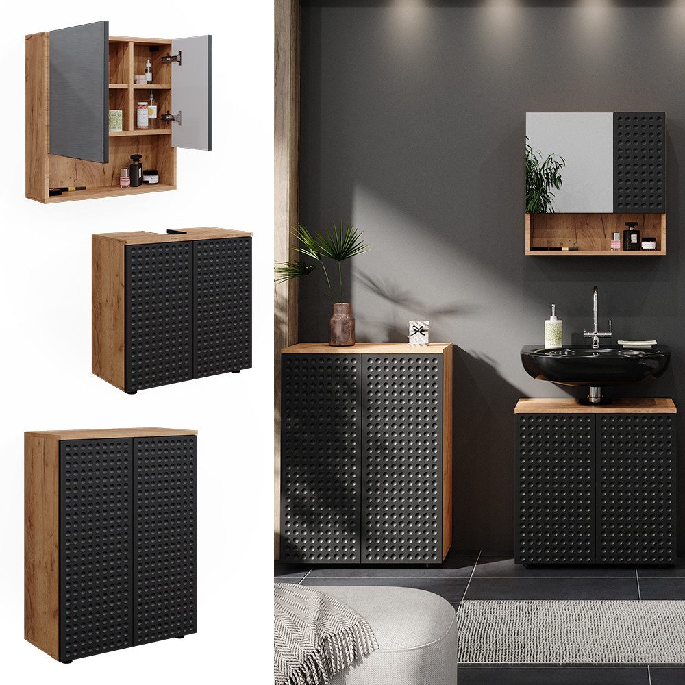 Vicco Badmöbel-Set Irma, Goldkraft Eiche/Anthrazit, 3 günstig online kaufen