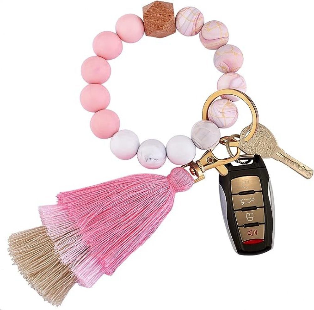 TUABUR Zierkette Perlenarmband Schlüsselanhänger Armband für Damen Schlüsselanhänger. Rosa
