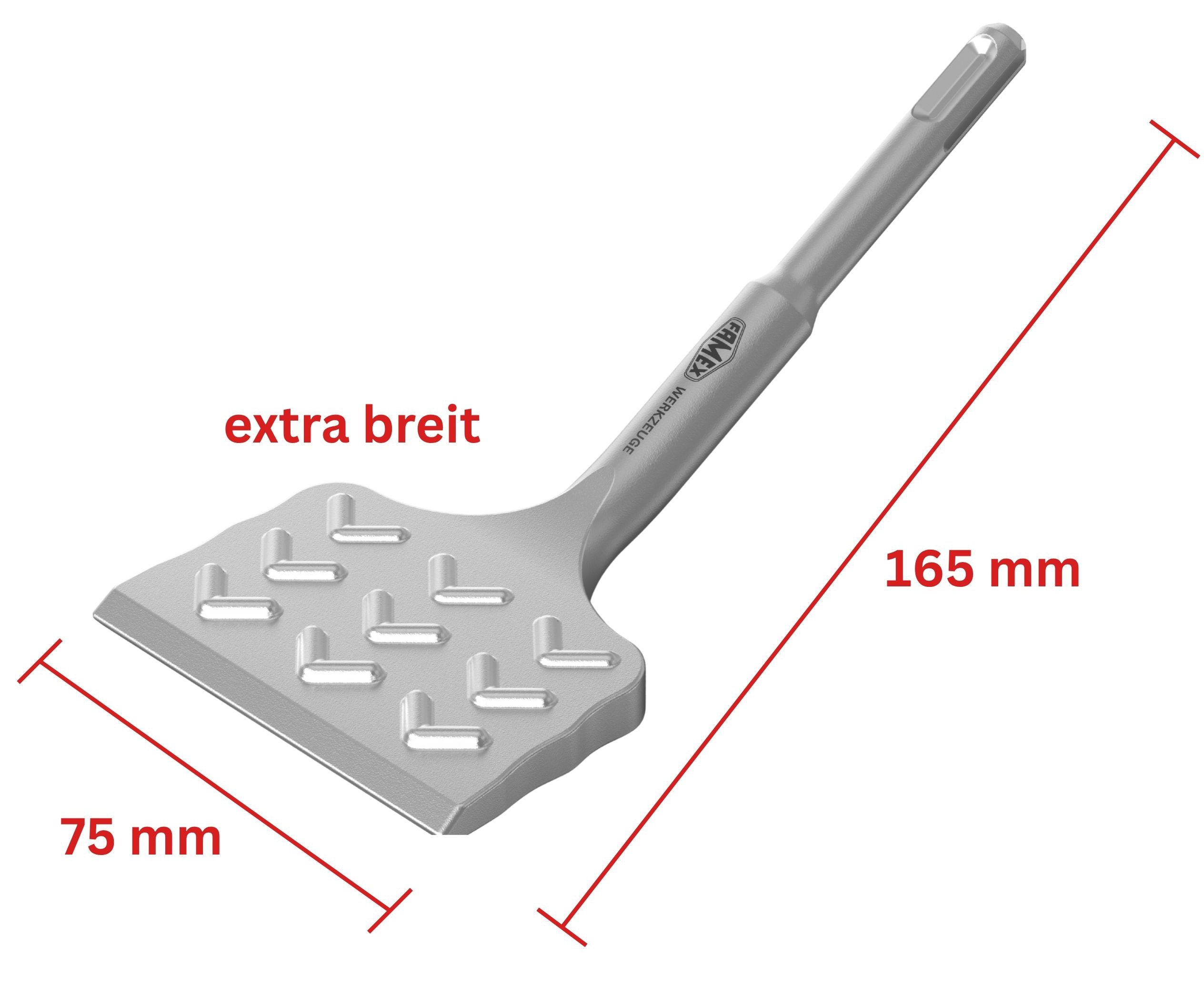 FAMEX Spatmeißel 8342 SDS Plus Fliesenmeissel, für SDS-Plus, (Fliesenmeißel, Hochleistungsstahl, 1-tlg., PROFESSIONAL, 28) 75x165 mm, abgewinkelt, breit