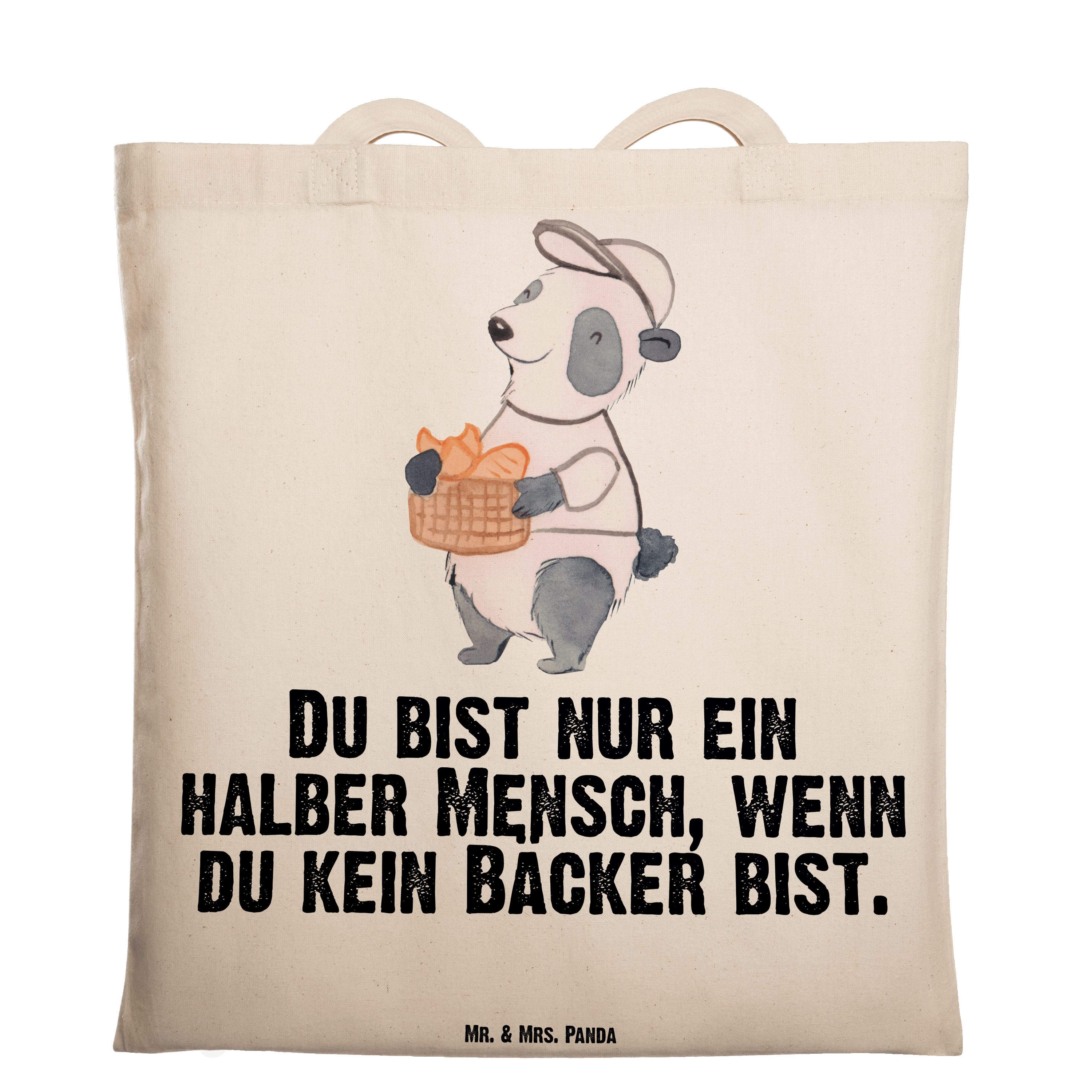 Mr. & Mrs. Panda Tragetasche Bäcker mit Herz - Transparent - Geschenk, Stoffbeutel, Backstube, Beu (1-tlg)