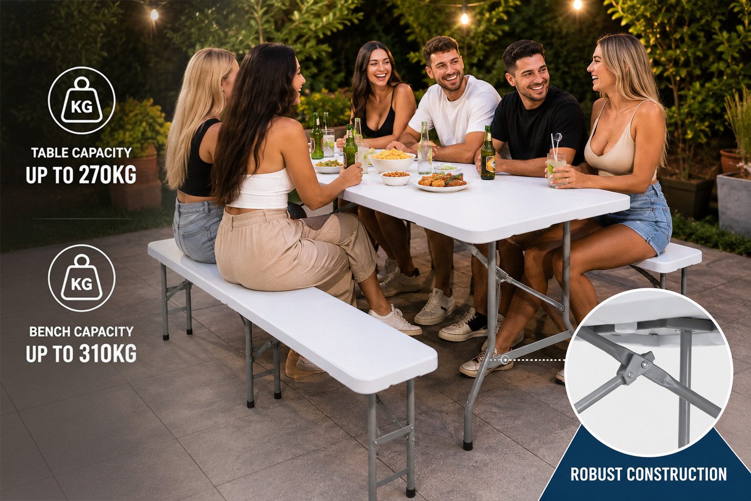 Strattore Essgruppe Buffettisch Bierzeltgarnitur klappbar Tisch und 2 Bänke - Weiß