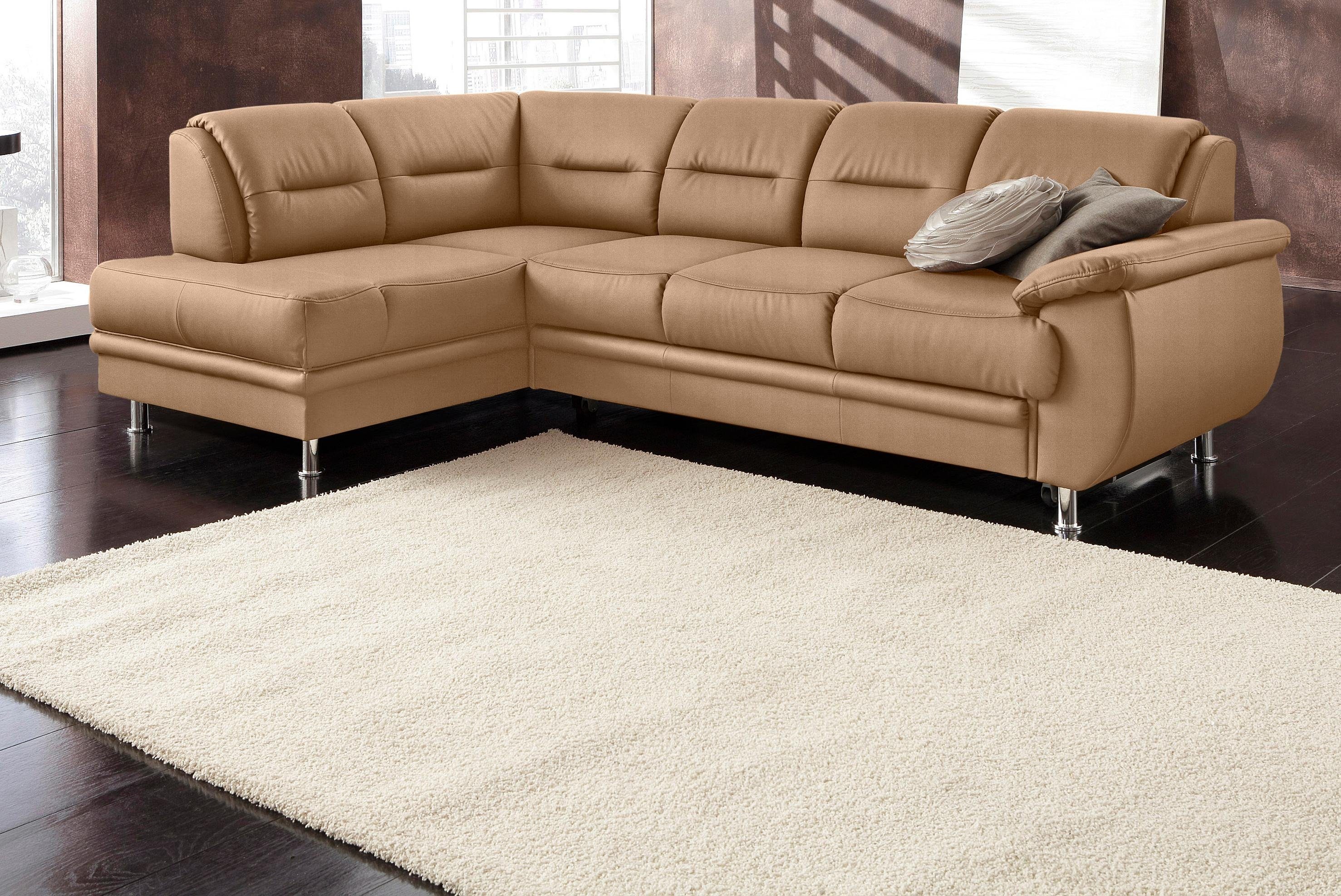 sit&more Ecksofa Mailand L-Form, B: 250 cm, Komfortsitzhöhe 46 cm, mit Schlaffunktion, Eckcouch in Kunstleder & Stoff
