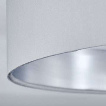 hofstein Deckenleuchte »Piani« runde Zimmerlampe aus Metall/Stoff in grau, 3000 Kelvin, weiß und silberfarben, e Deckenlampe mit Stoffschirm, 2100 Lumen