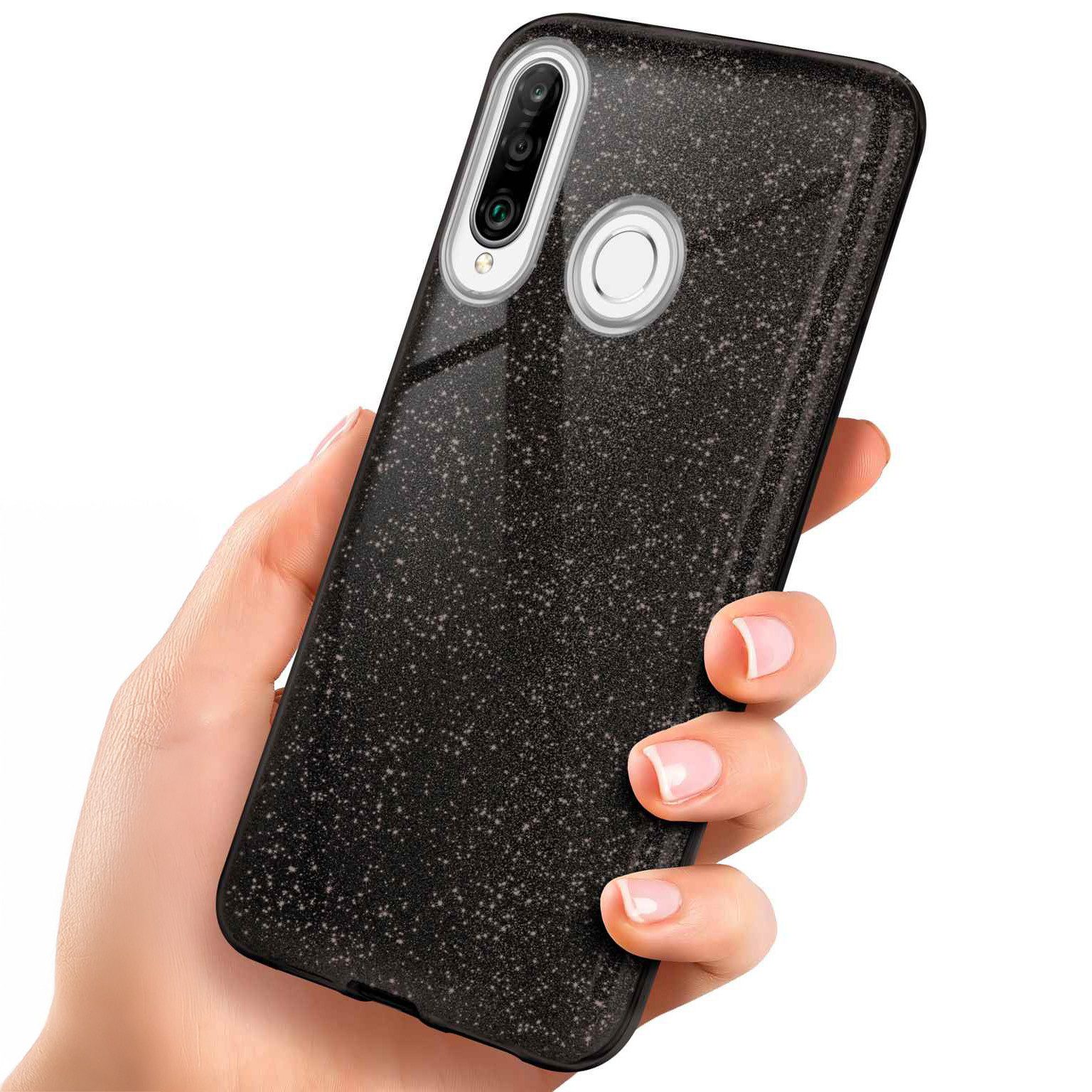 ONEFLOW Handyhülle für Huawei P30 Lite New Edition Glitzer Hülle Glitter Case Schwarz 6,15 Zoll, Hülle Glitzernd Dünne Schutzhülle mit Kameraschutz Frauen Glitzerhülle