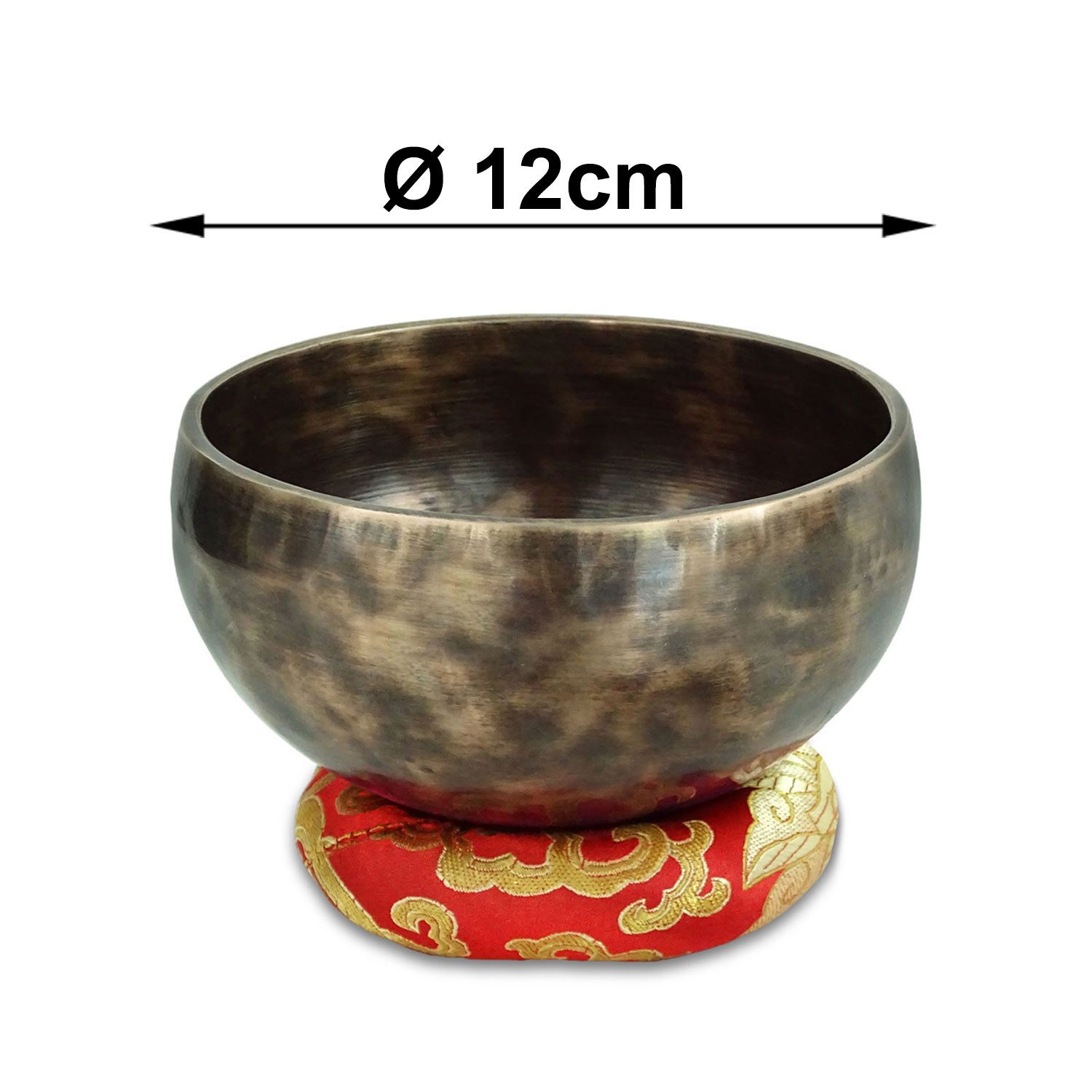 keepdrum Klangschalen keepdrum Tibetische Bronze-Klangschale 12 cm,Bronze-Klangschale, Bronze-Klangschale mit Reiber und Kissen