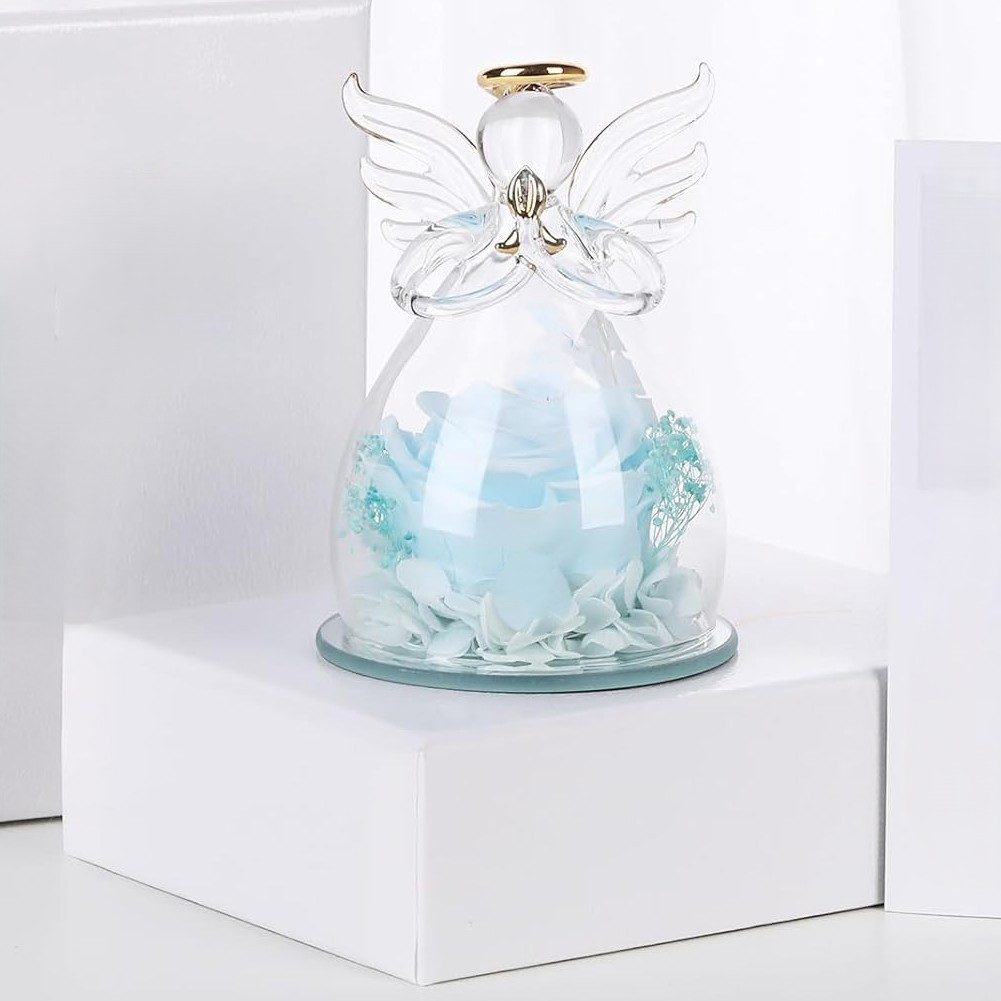 Kunstblume Engel-Glaskuppel mit ewiger Rose – Schutzengel-Dekoration, Tidy