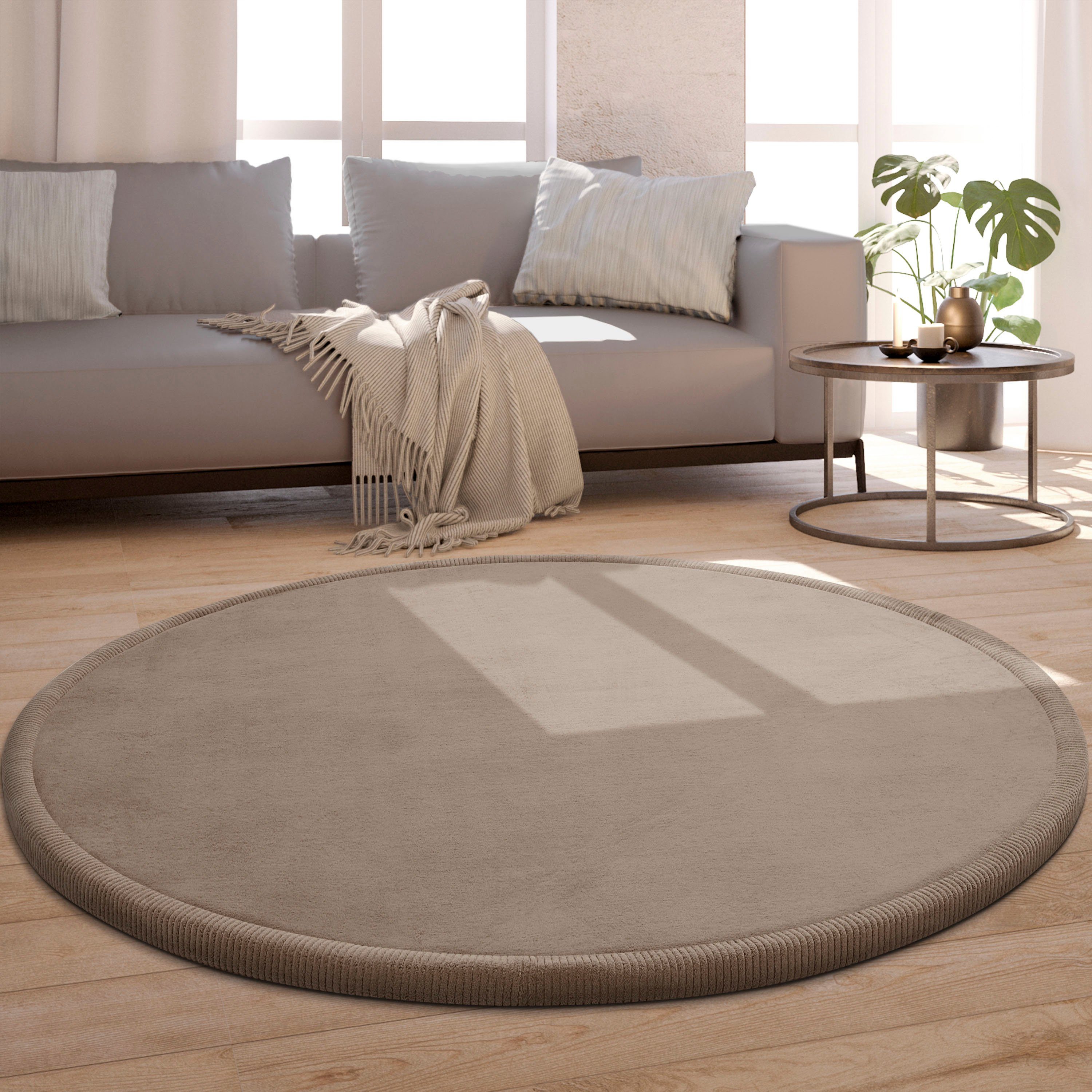 Teppich Tatami 475, Paco Home, rund, Höhe: 24 mm, Kurzflor, Uni Farben, mit Memory Foam, waschbar beige | Hochflor-Teppiche