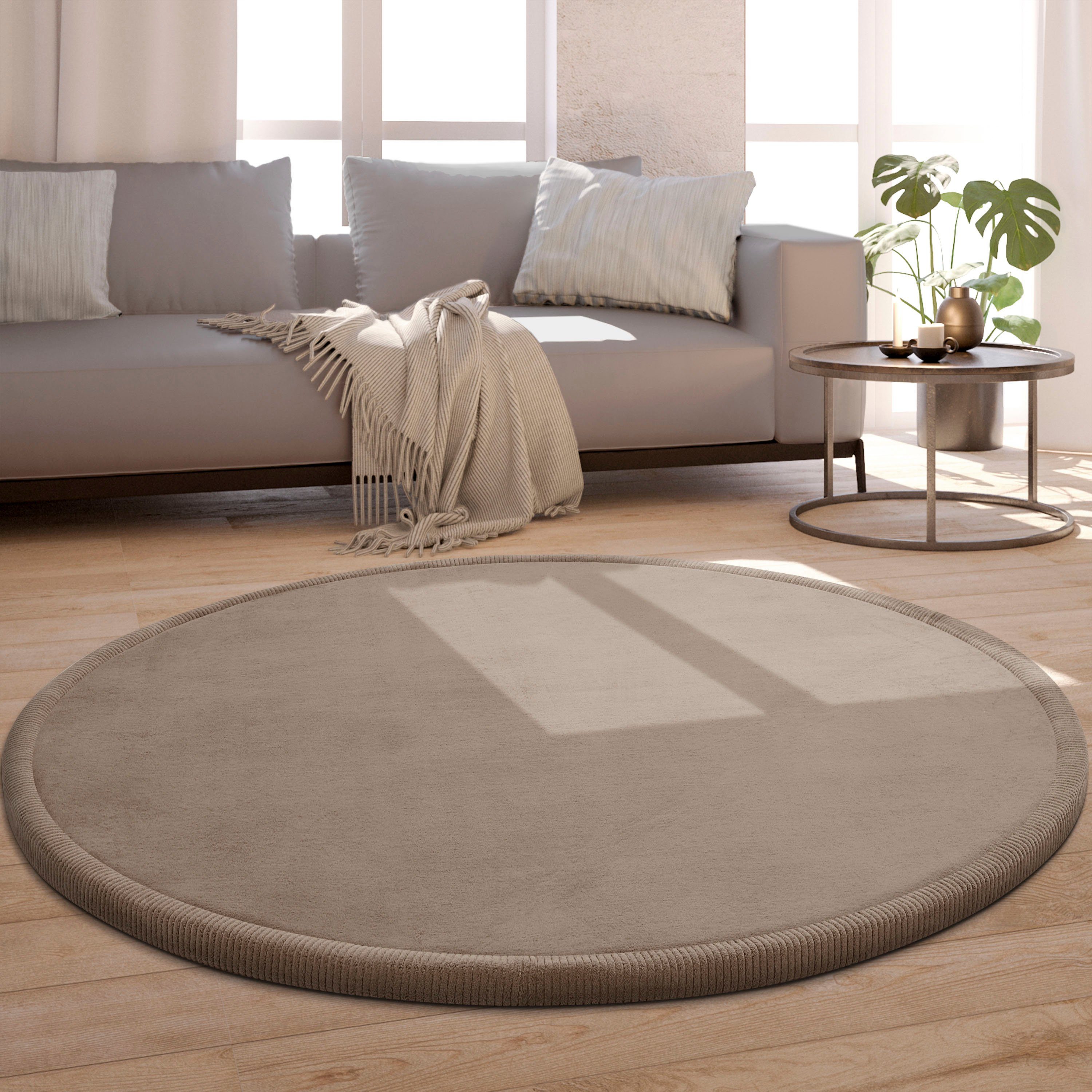 Paco Home Teppich Tatami 475, rund, Höhe: 24 mm, Kurzflor, Uni Farben, mit Memory Foam, waschbar