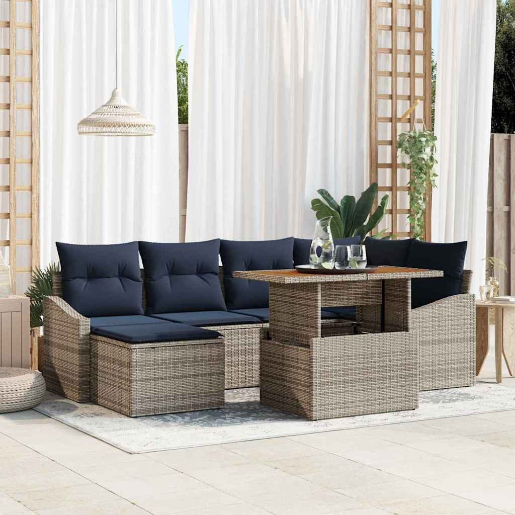 vidaXL Gartenlounge-Set Garten-Sofa-Set mit Speicher 7 pcs Grau Poly Rattan, (7-tlg)