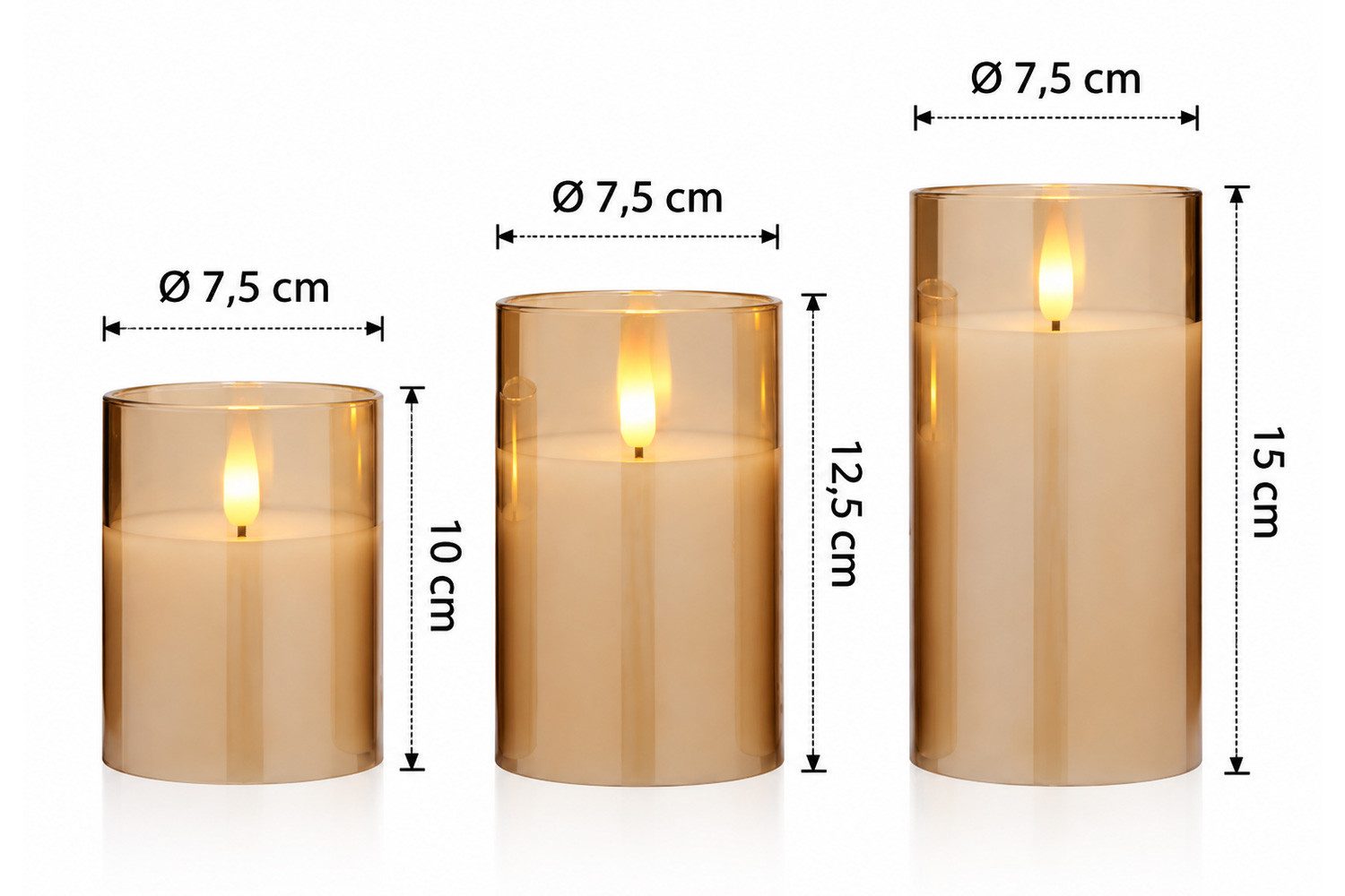 dasmöbelwerk LED-Kerze LED-Kerzen Set mit Fernbedienung Timer 3-tlg. im Glas Bernstein, Leuchtmittel nicht enthalten – Bild 4 von 5