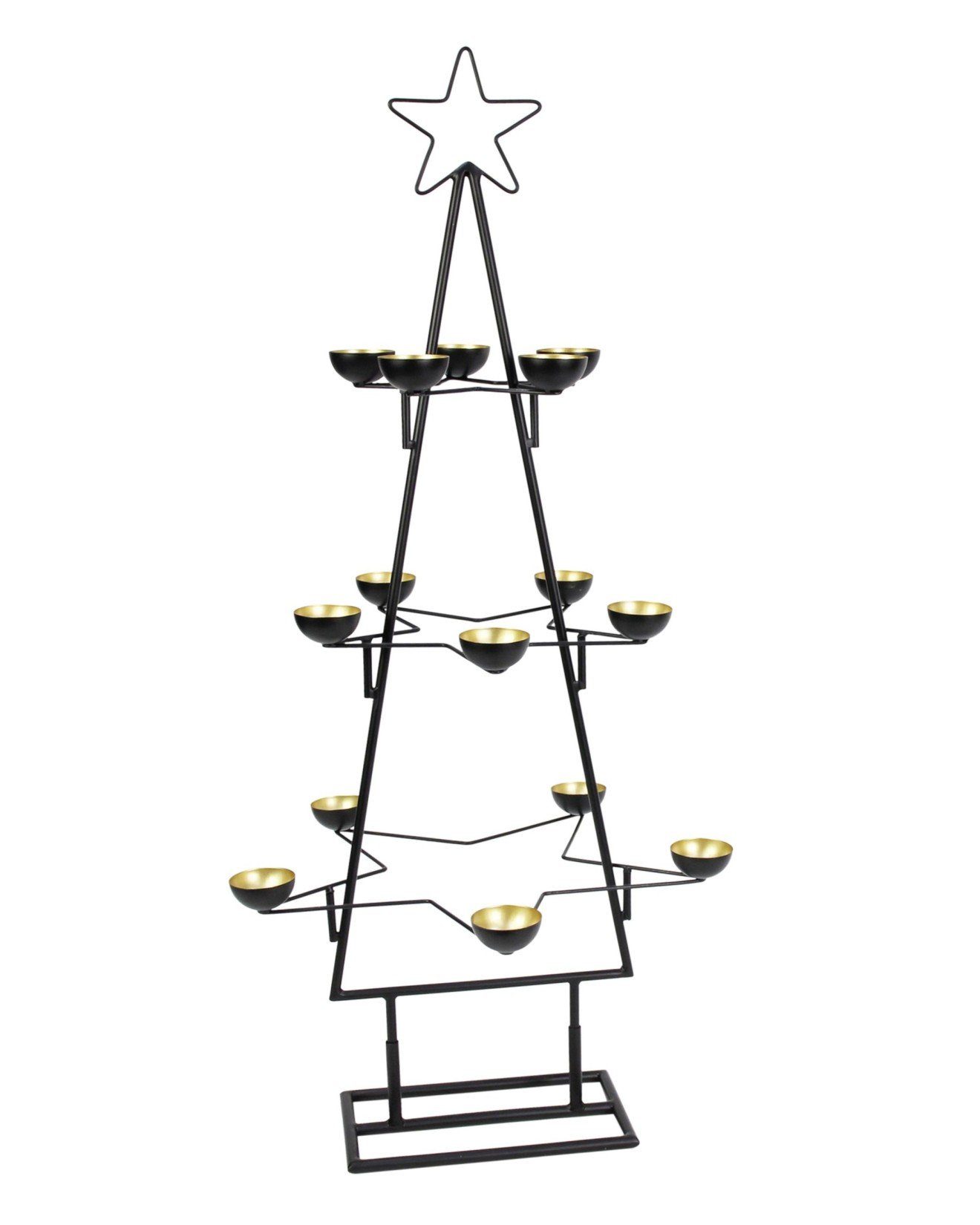 Teelichthalter hoch, cm Weihnachtspyramide für Metall, schwarz groß, "Tanne" matt / XXL Kerzenhalter 15 102 aus gold, Dekoleidenschaft Teelichter, Weihnachtsdeko,