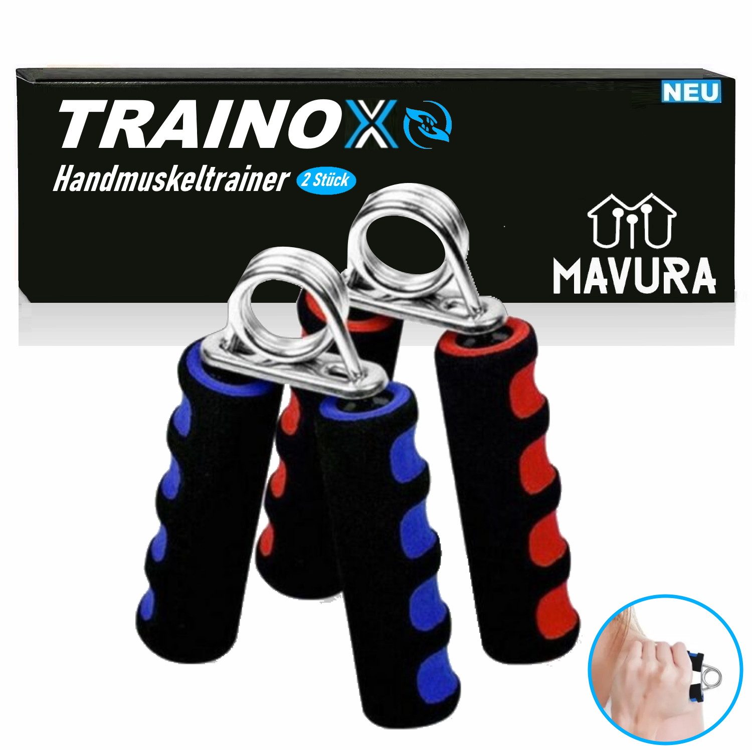 MAVURA Handmuskeltrainer TRAINOX Armtrainer Unterarmtrainer Handtrainer Fingertrainer, Fingerhantel Griffkraft Trainer mit Griffpolster [2er Set]