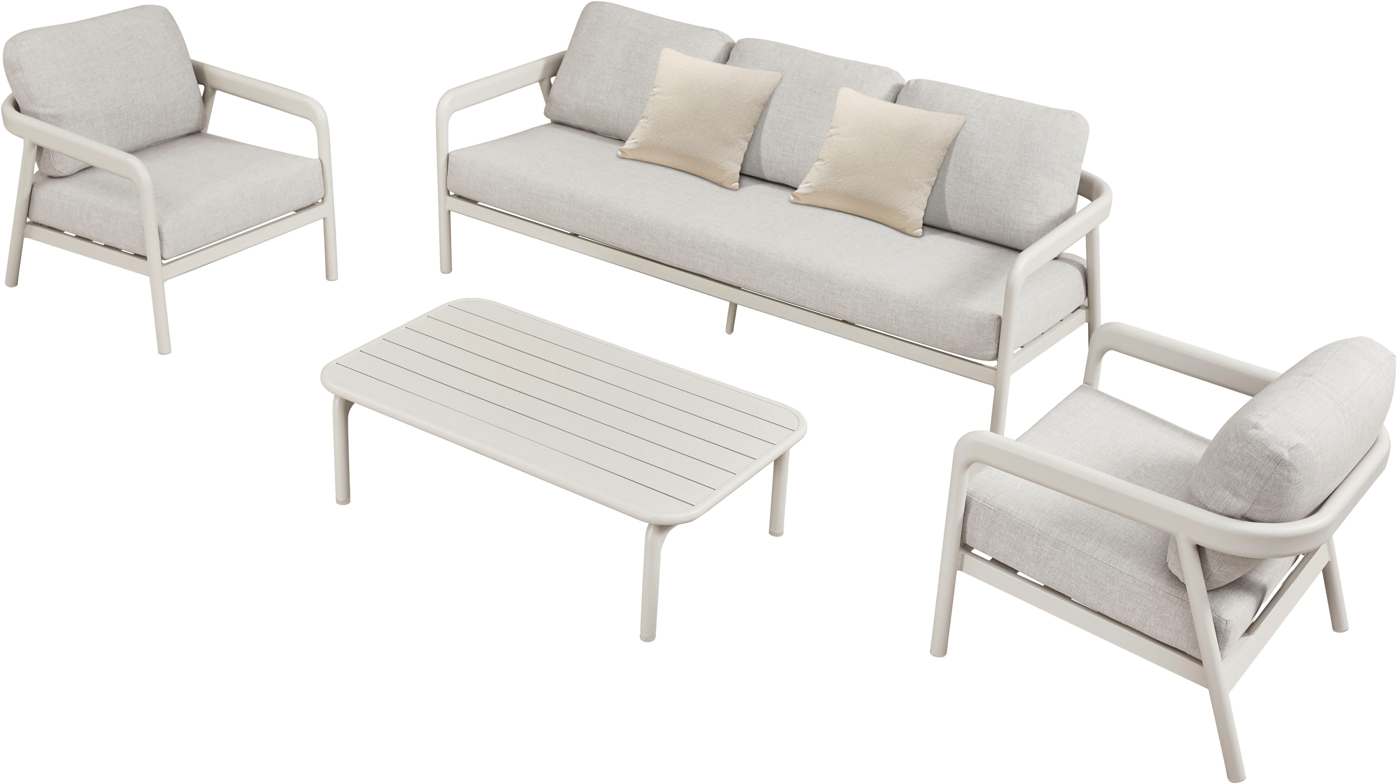 homsy by Ana Johnson Gartenlounge-Set Hilo, (Set, 14-tlg., 3er Sofa,2x Sessel, 7x Sitz-und Rückenkissen,2x Zierkissen,1xTisch), inkl. 2 Sessel, 1 Sofa, 1 Tisch, Sitz- und Rückenkissen, 2 Dekokissen. € 1.099,99