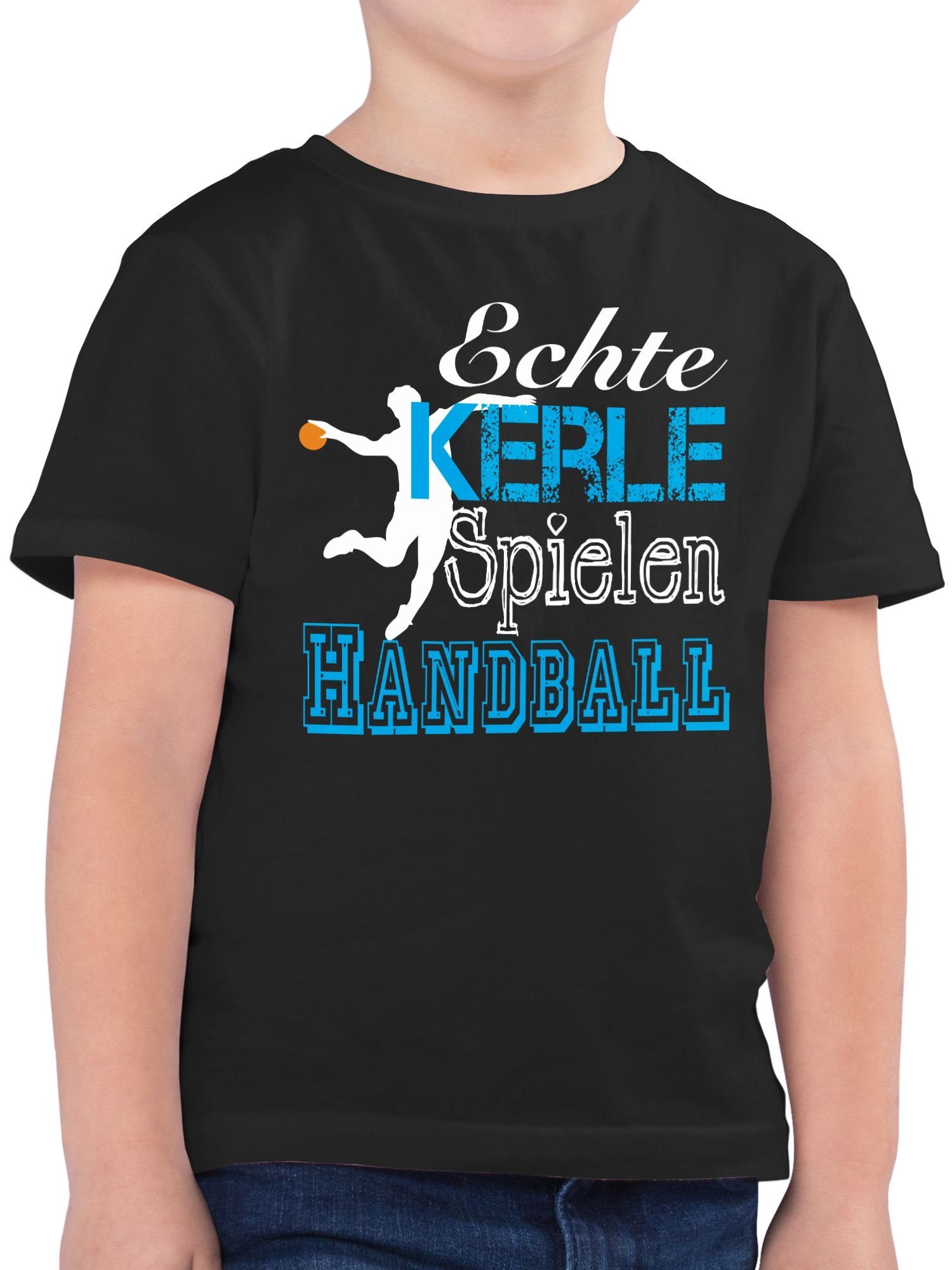 Shirtracer T-Shirt Echte Kerle Spielen Handball weiß (1-tlg) Kinder Sport Kleidung