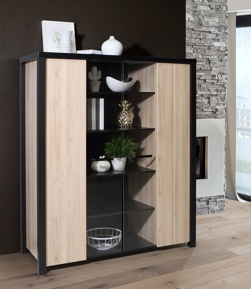 Newroom Vitrine Colaro Vitrine Sonoma Eiche und Schwarz Modern Industrial  Vitrinenschrank