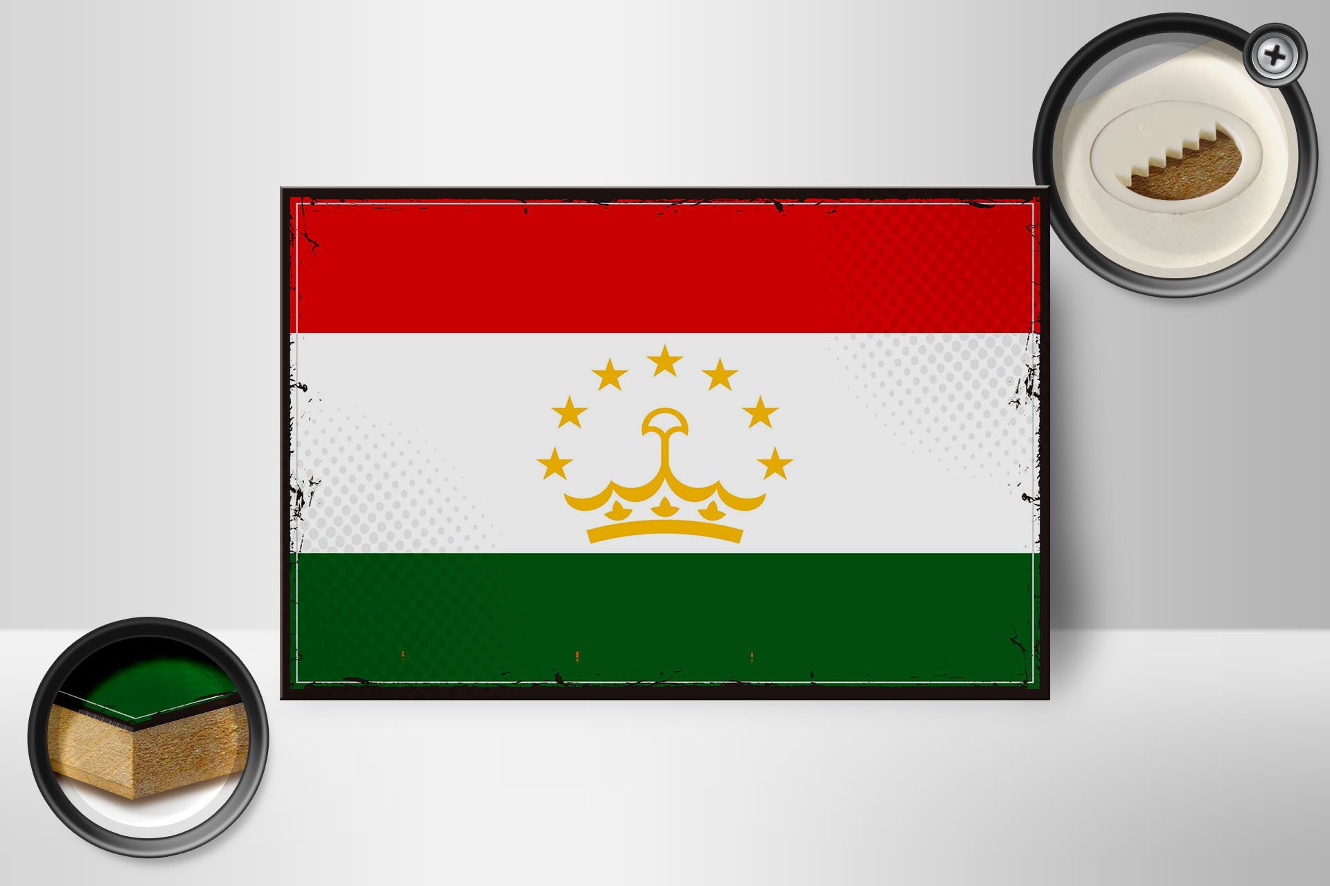 Femer GmbH Holzbild Flagge Tadschikistan 18x12 cm Retro Tajikistan, Flaggen (1 St), Glatte Holzfaserplatte (MDF), vorn beschichtet