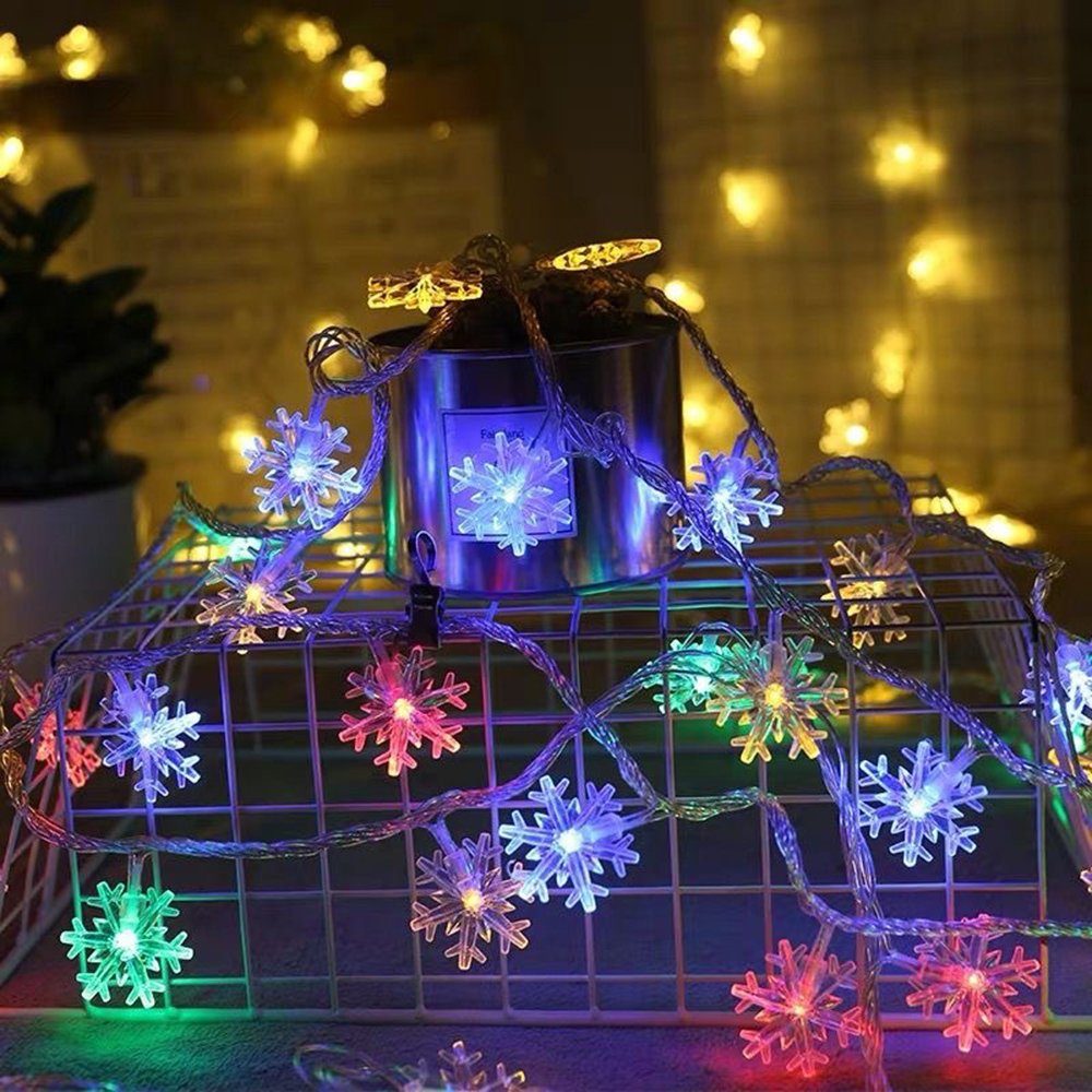 Lichterkette LED-Lichterkette,Schneeflocke,Weihnachtslicht,Weihnachtsdeko, Außen Mehrfarbig für Innen Laybasic Batterie Betrieben