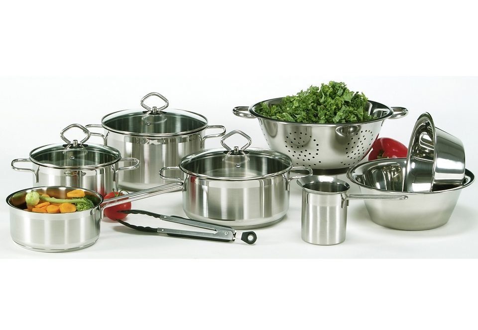 Krüger Topf-Set Manhattan, Edelstahl (Set, 12-tlg., Bratentopf Ø 20 cm, Fleischtopf Ø 16/20 cm, Stielkasserolle Ø 16 cm), für Induktions-Kochfelder geeignet