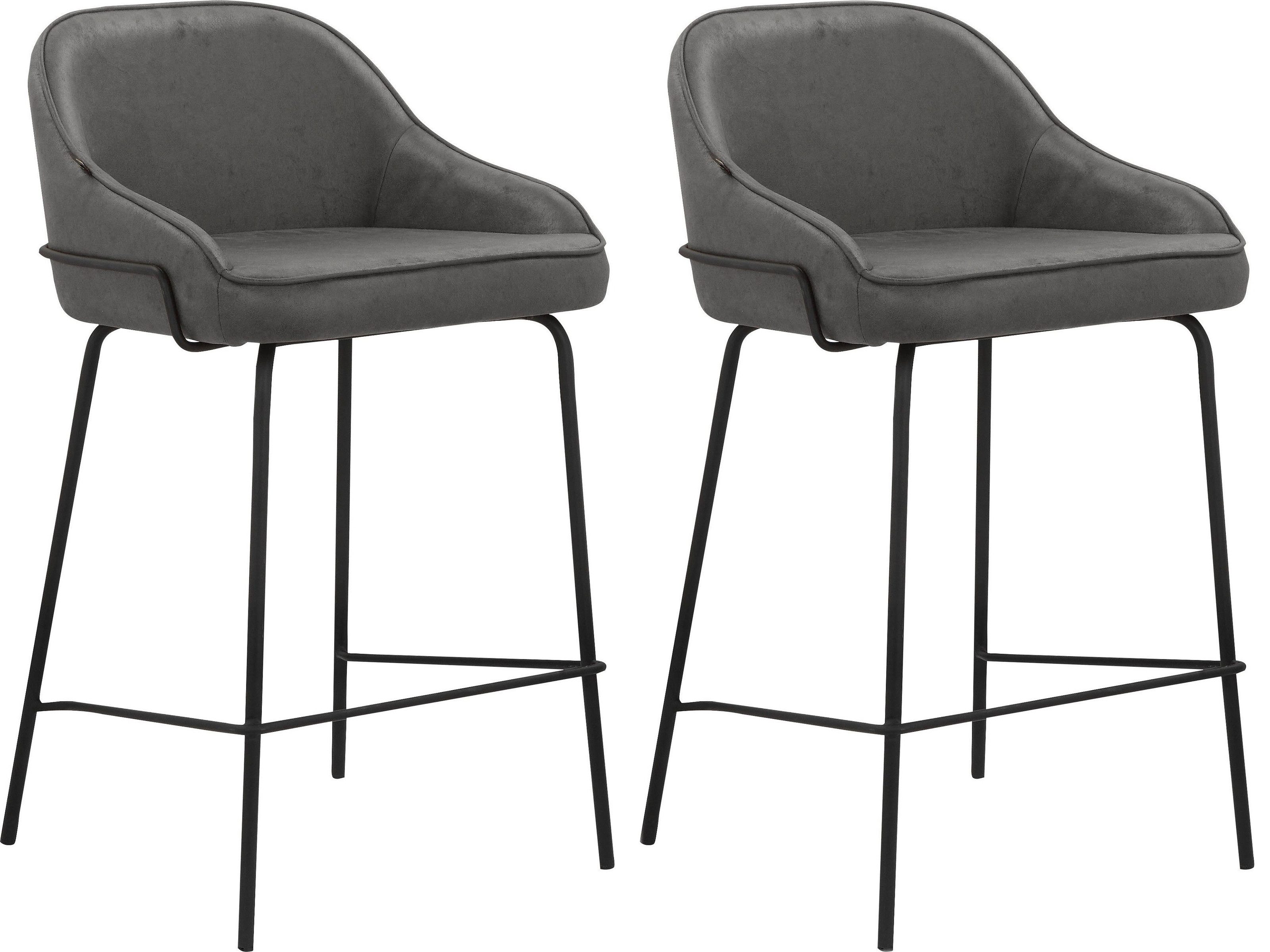 loft24 Stuhl Amanda (Set, 2 St), Barhocker, Tresenstuhl, Thekenstuhl, Mikrofaserbezug, Metallgestell