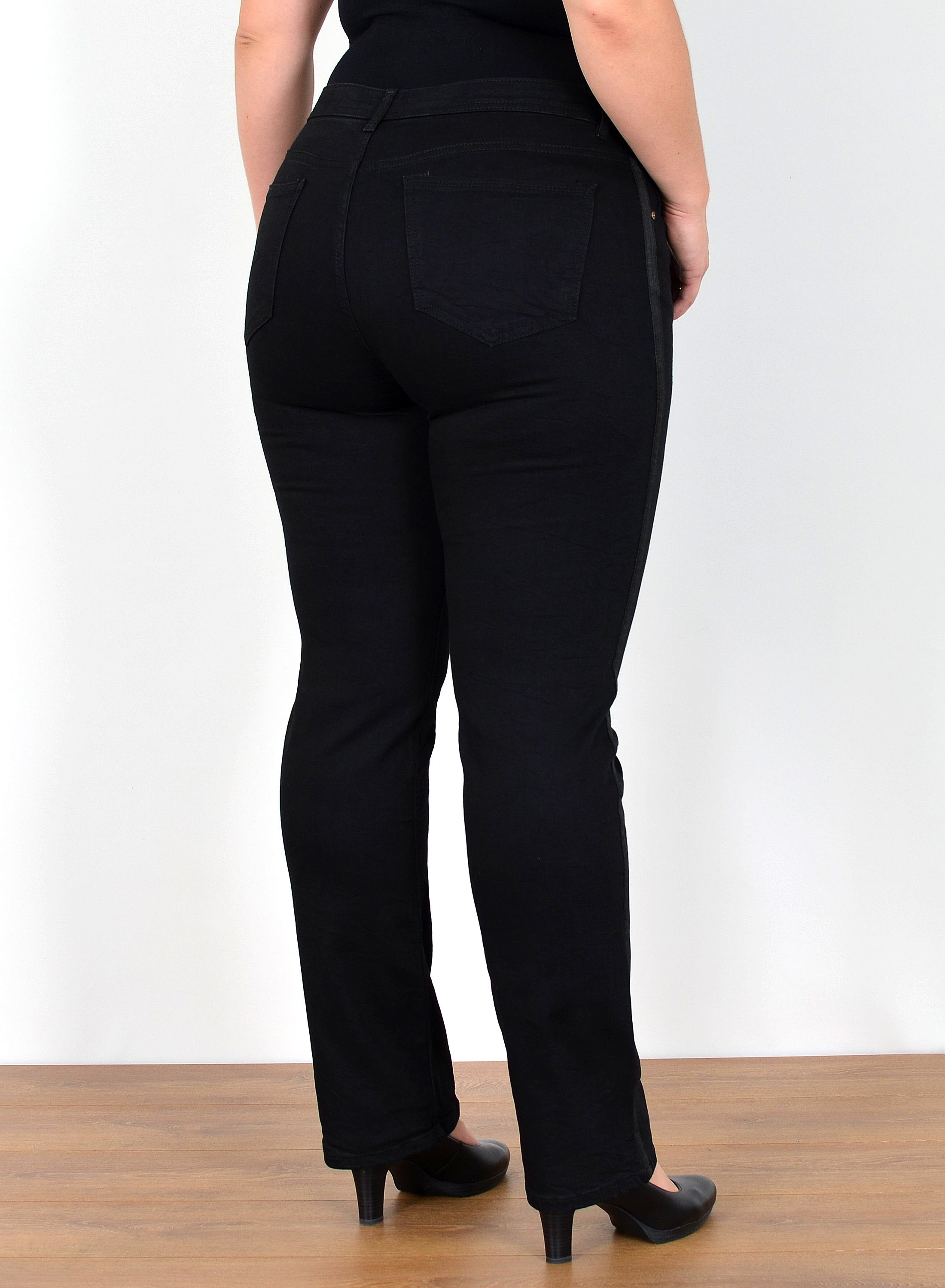 ESRA Straight-Jeans FG5 High Waist Damen Jeans Straight Leg Stretch Hose Übergröße Große Größe