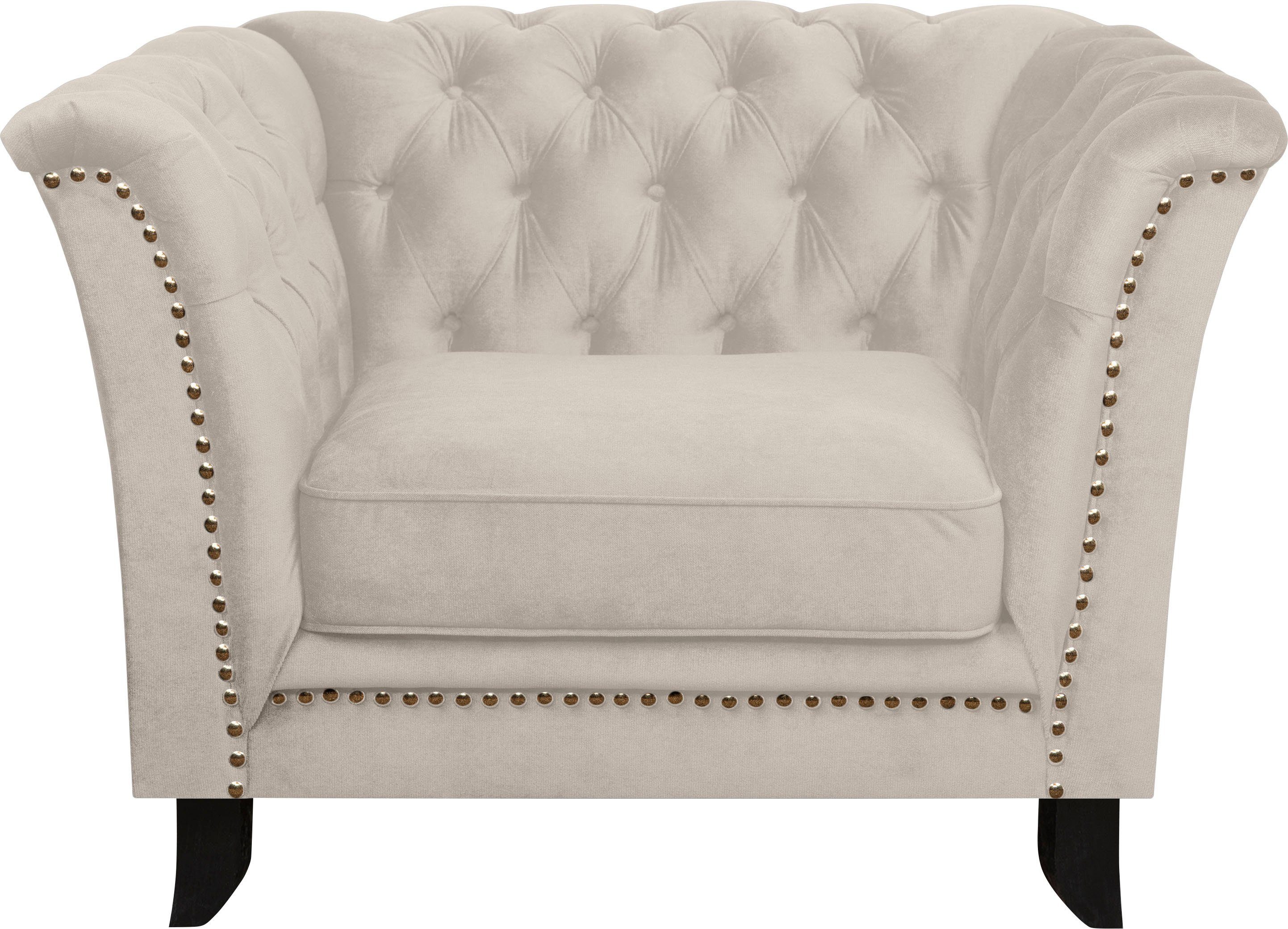 Sessel typischer Design Chesterfield mit Knopfheftung und Lynelle, Nietenbesatz Leonique