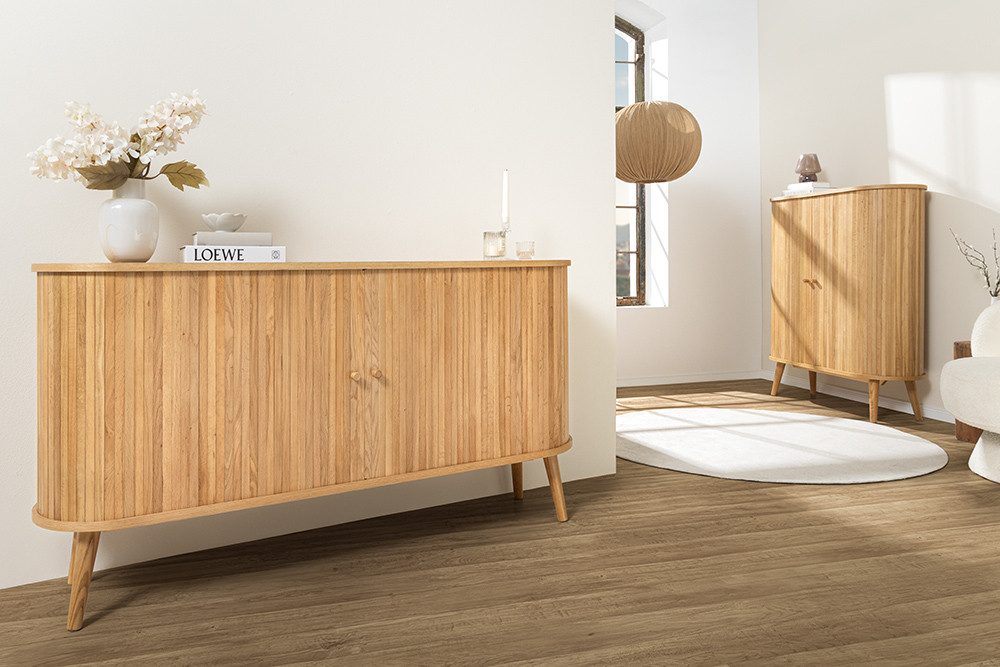 riess-ambiente Sideboard VALHALLA WOOD 160cm natur · Schrank mit 2 Schiebetüren & 4 Fächer (Einzelartikel, 1 St), Eiche · Kommode · Wohnzimmer · Retro Design