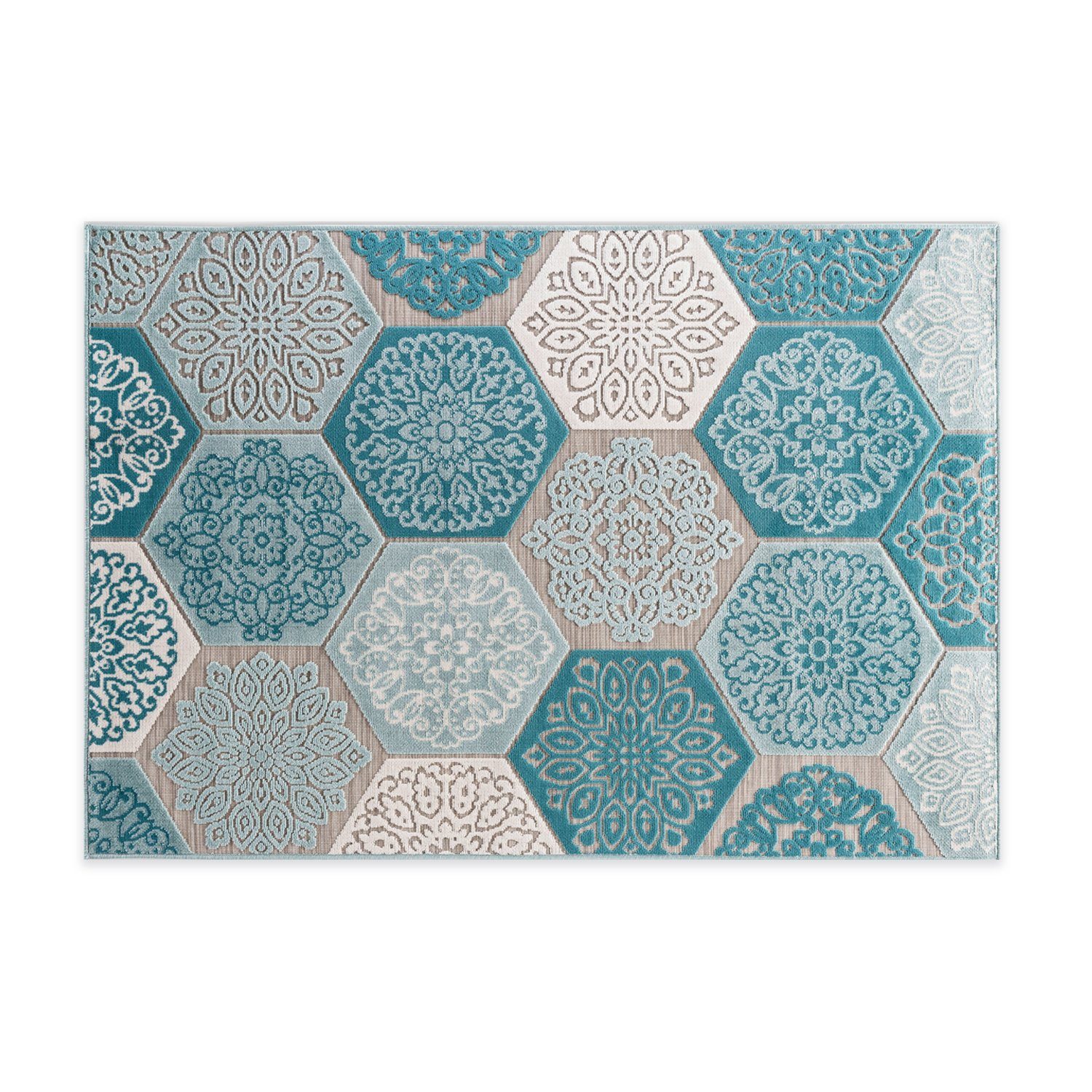 für DomDeco Teppich cm Tiles, Outdoor-Teppich Innen Hexagon 160x230 Classic und Außen, Blau In- und
