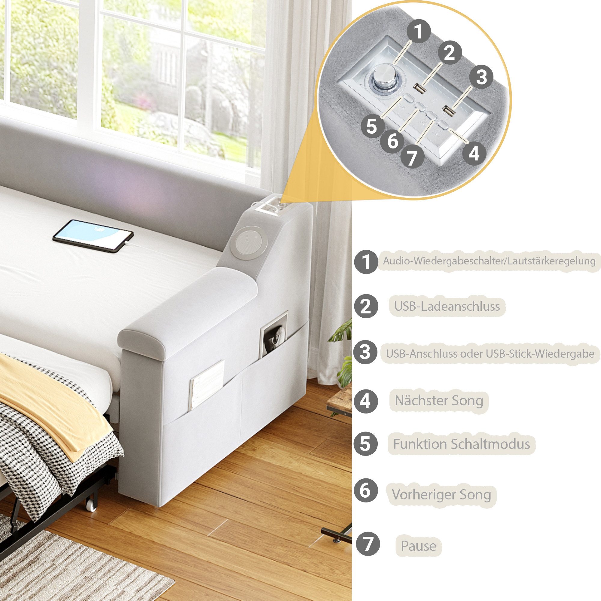 OKWISH Schlafsofa Polsterbett Funktionsbett, Bluetooth-Stereo & USB, mit Ab günstig online kaufen