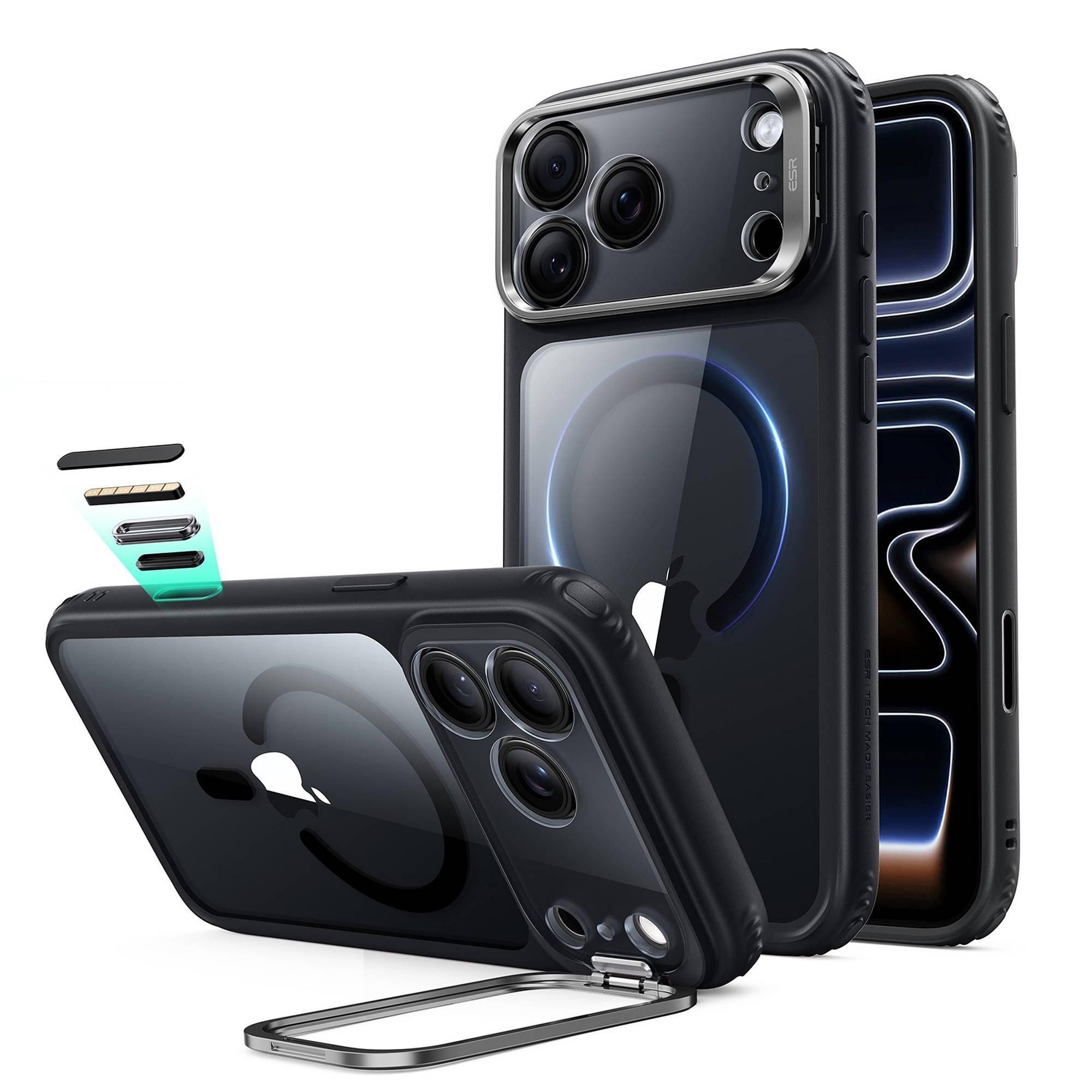 ESR Handyhülle Classic Hybrid Magnet Case & Stash Stand für das iPhone 18 Pro/17 Pro, 4,9m Fallschutz, kratzfest, Kamerasteuerungstaste