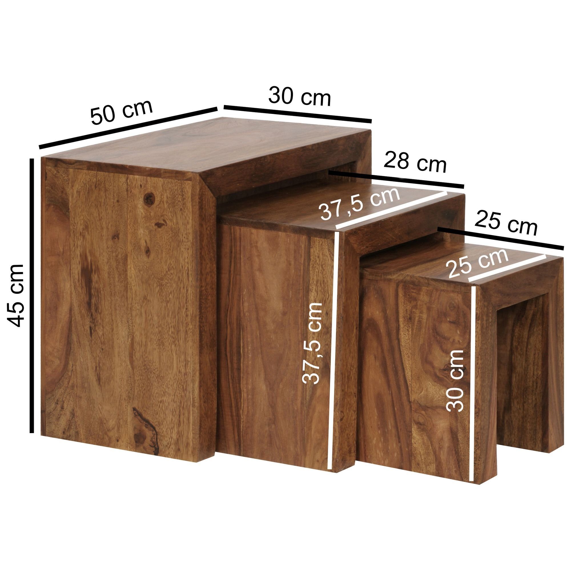 Sheesham Satztisch Sofatisch Modern), 3er Massivholz Couchtisch (Beistelltisch Wohnzimmertisch, SuVa1164_1 FINEBUY Kleiner Set