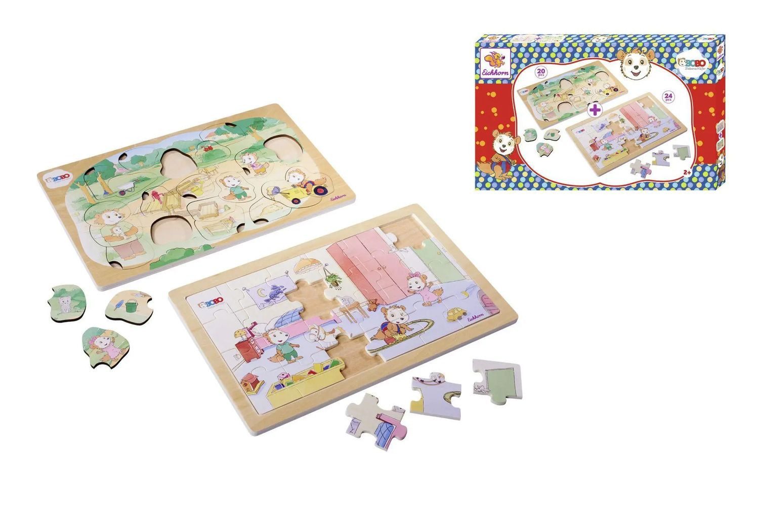 Eichhorn Puzzle Bobo Siebenschläfer, 2 Puzzles 20 und 24 Teile, 24 Puzzleteile