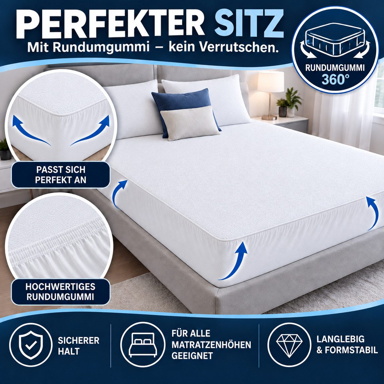 Matratzenschoner 60x120, 90x200, 120x200, 140x200, 160x200, 180x200 oder 200x200 cm Komfortec, 1 oder 2 Stück Wasserdichter, Atmungsaktive Matratzenauflage – Bild 5 von 5