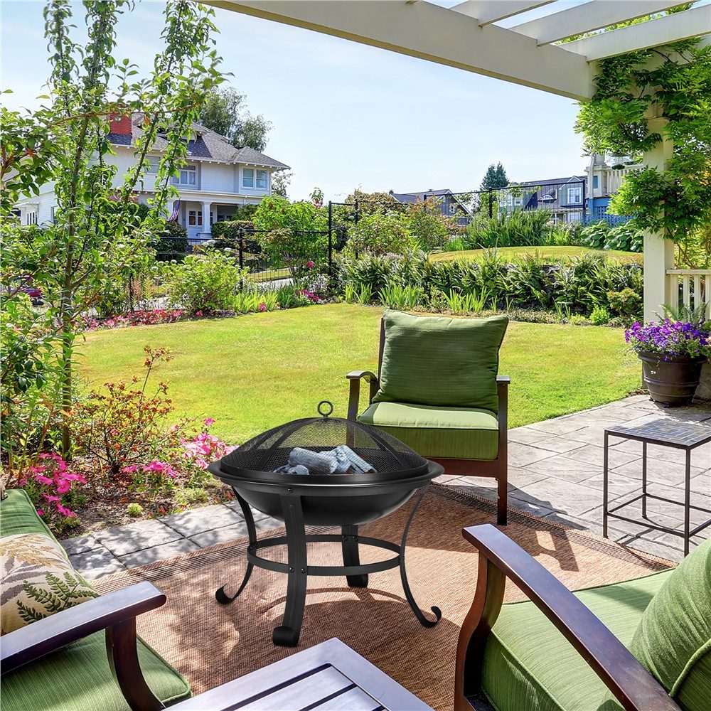 Yaheetech Feuerschale mit Funkenschutz & Schürhaken, Feuerstelle Feuerkorb für den Garten/Terrasse/Camping/Party