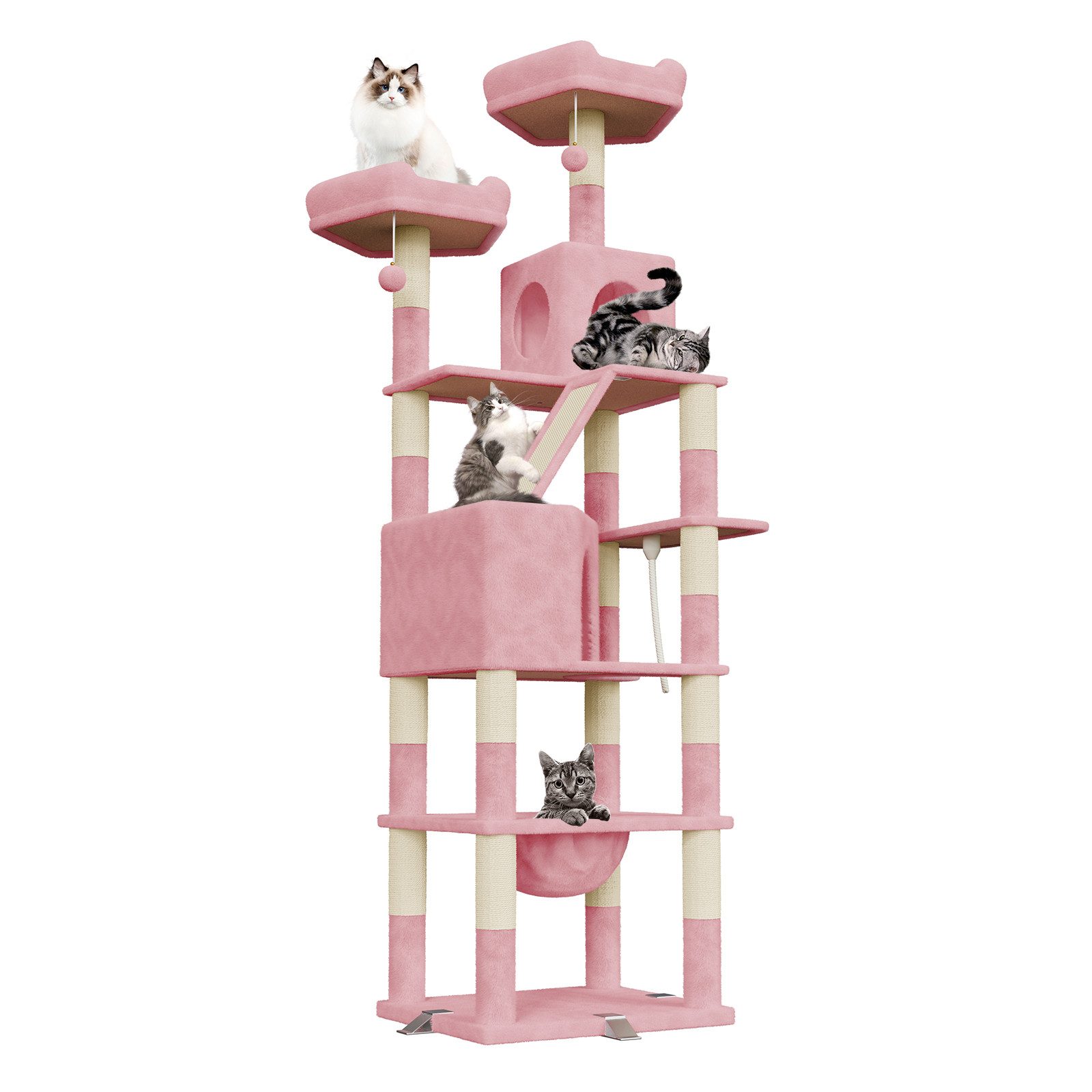 Dogat Kratzbaum Kratzbaum, Katzenbaum für große Katzen, mit Kletterturm 208cm, mehrstöckiger Katzenbaum, 208cm Höhe, XXL, mit Höhlen und Liegemulden