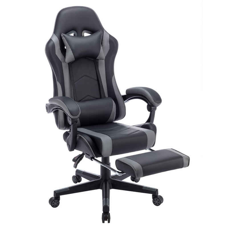 AUFUN Gaming Chair Bürostuhl mit Massagefunktion, Fußstütze, Kopfstütze, Ergonomisch, mit Vibration Massage Lendenkissen