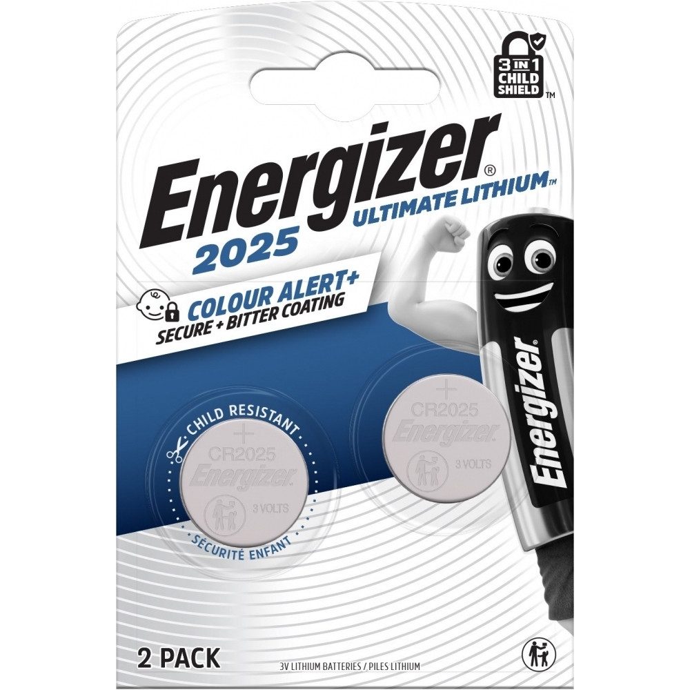 Energizer Energizer CR2025 Lithium Knopfzelle 2er Pack Akku Energizer CR2025 Ultimate Lithium 2er Knopfzelle (3 Volt V), Hohe Kapazität von 170 mAh