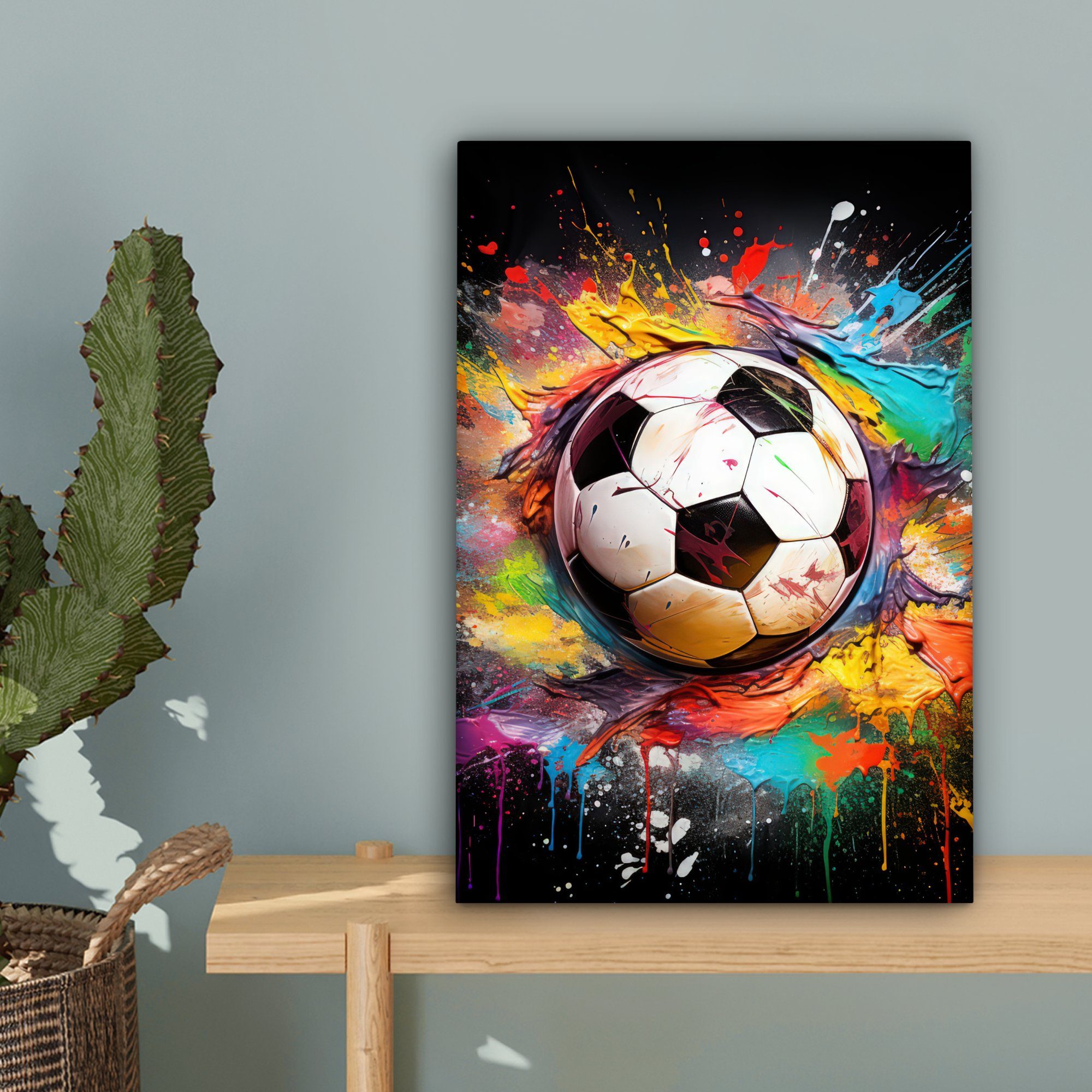 OneMillionCanvasses® Leinwandbild Fußball - Farbe - Farben - Schwarz - Weiß, Fotodruck (1 St), Leinwand Canvas Wandbild, Wanddekoration 20x30 cm – Bild 3 von 5