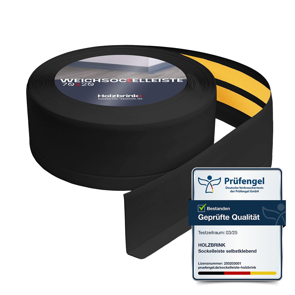 HOLZBRINK Sockelleiste HOLZBRINK selbstklebend PVC 70x20mm, 1 m, L: 100 cm, 1m Rolle, Küchenleiste Abschlussleiste für Badezimmer Farbe: Schwarz