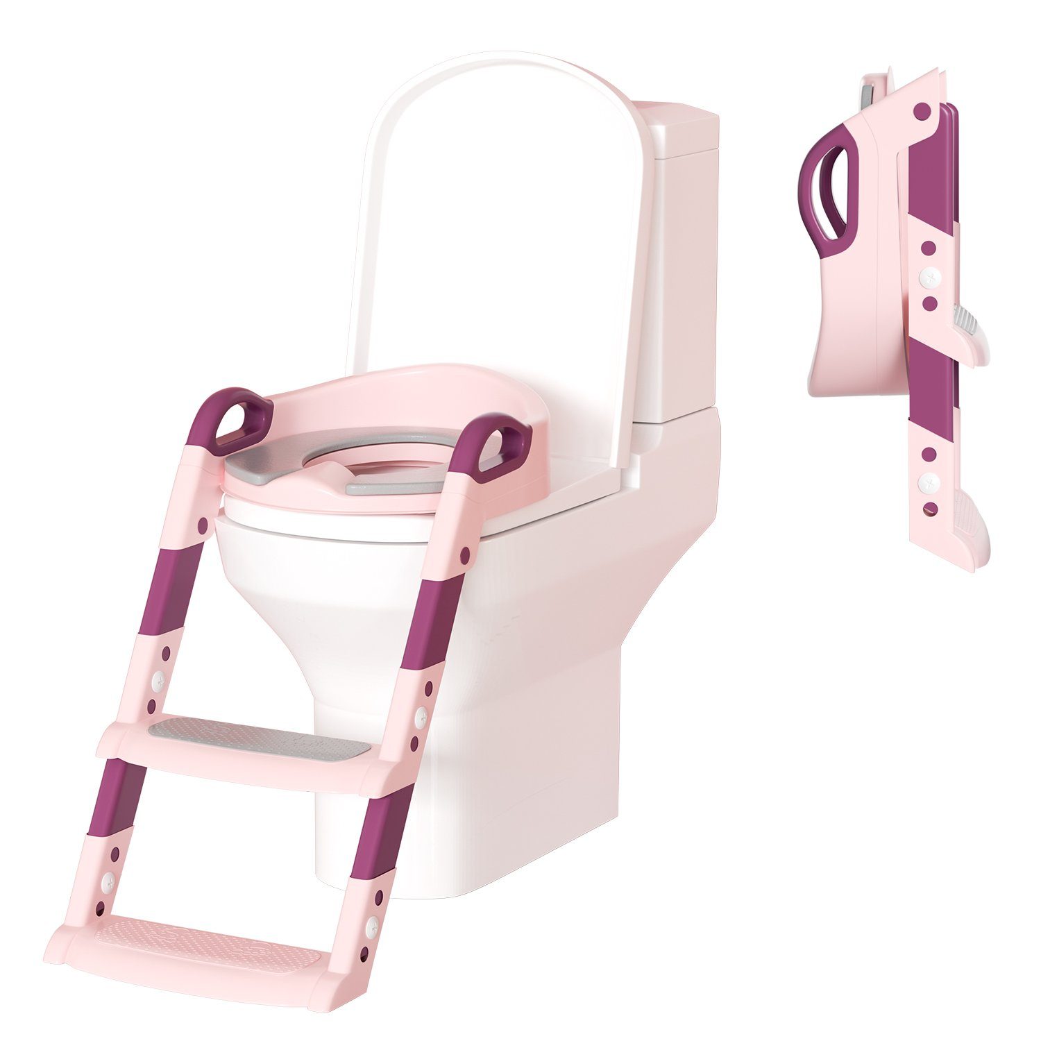Lospitch Toilettentrainer Töpfchen Baby WC Sitz Töpfchentrainer Kindertoilette mit Treppe Rose