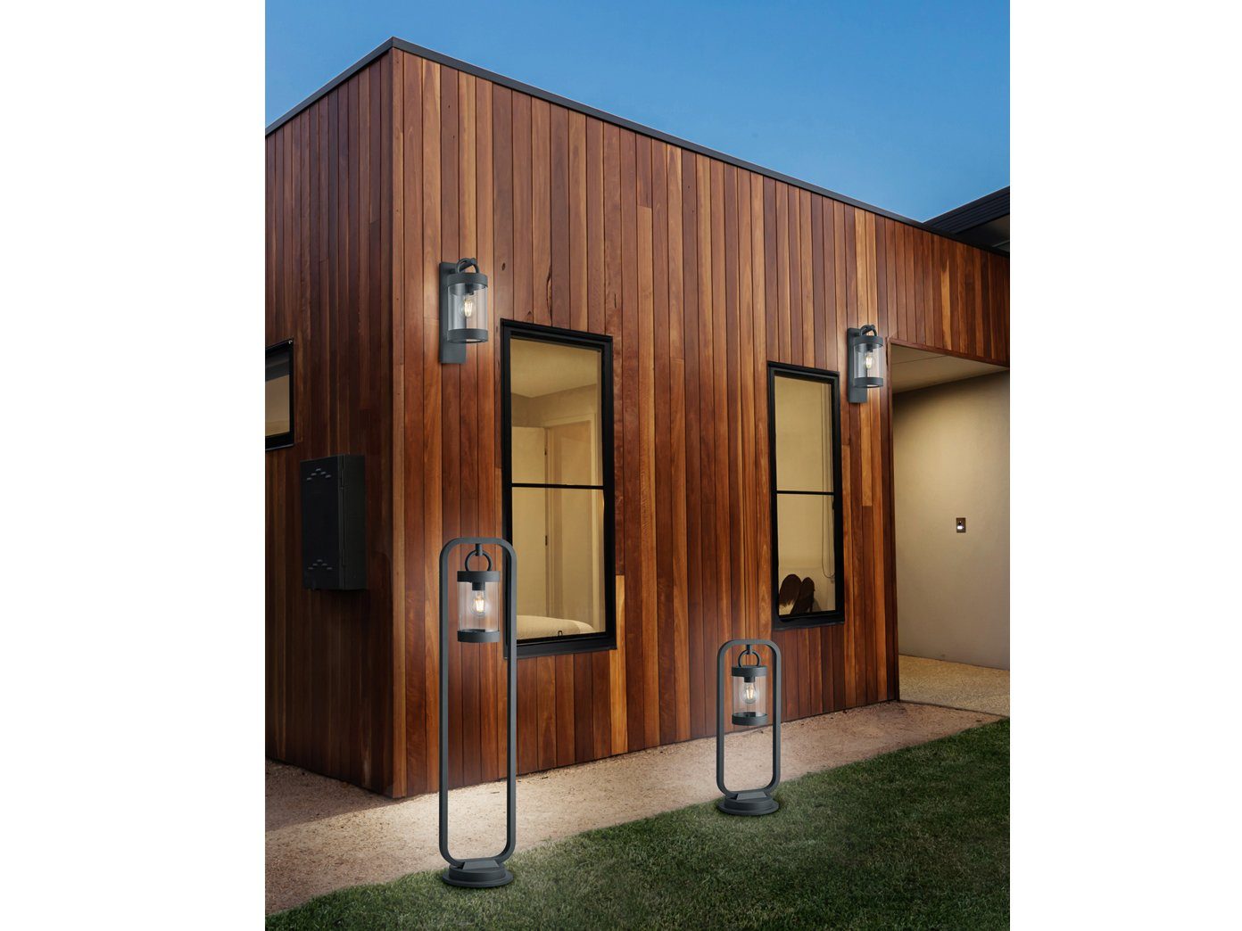 Landhausstil Strom Wegbeleuchtung 100cm, Garten-beleuchtung Dämmerungssensor, LED mit wechselbar, Warmweiß, meineWunschleuchte Pollerleuchte, Anthrazit LED