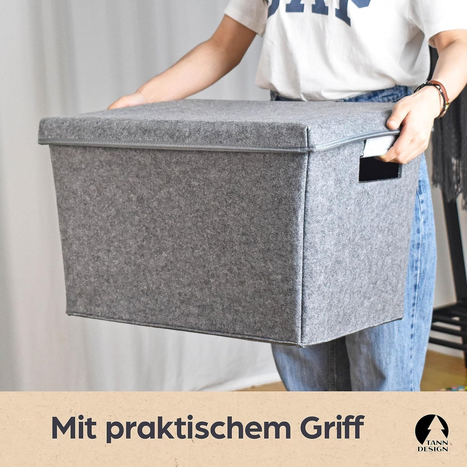 Tanndesign Wäschekorb Großer Wäschekorb 64L - Grau aus rPET Filz, mit Griff günstig online kaufen