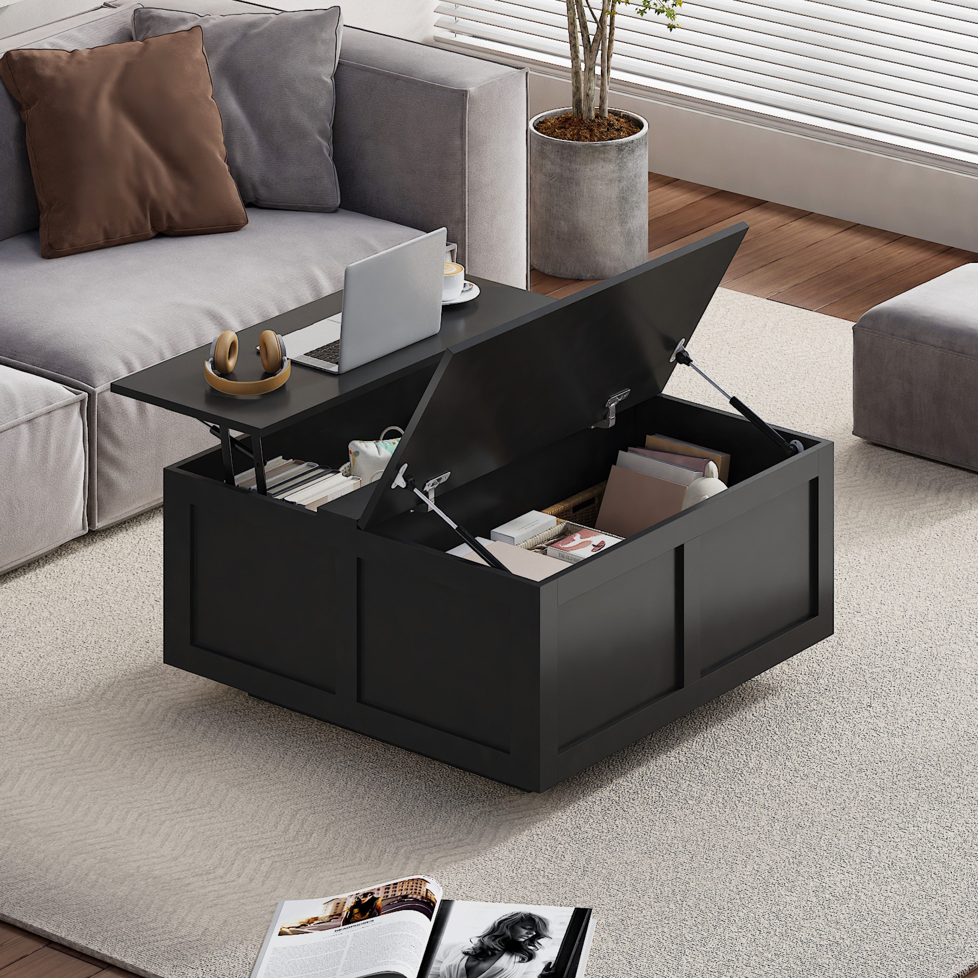 radelldar Couchtisch Wohnzimmertisch höhenverstellbar Stauraum (40-54) x 78 x 78cm (1-St), Höhenverstellbare Tischplatte