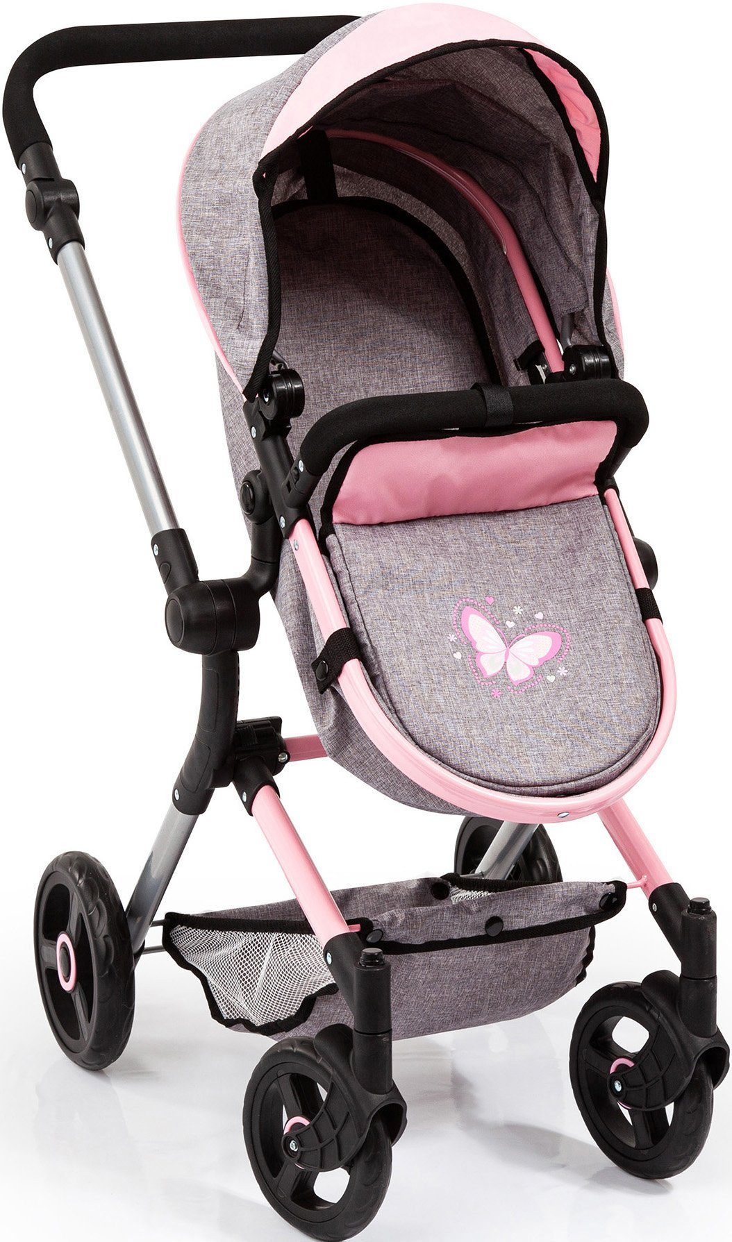 Bayer Kombi-Puppenwagen Vario, grau, mit Wickeltasche