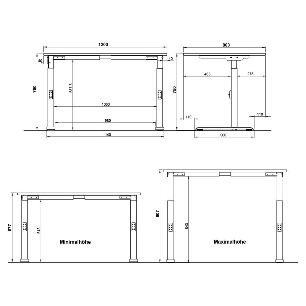 Lomadox Schreibtisch DUBA-01, 120cm breit, Eiche, Gestell schwarz