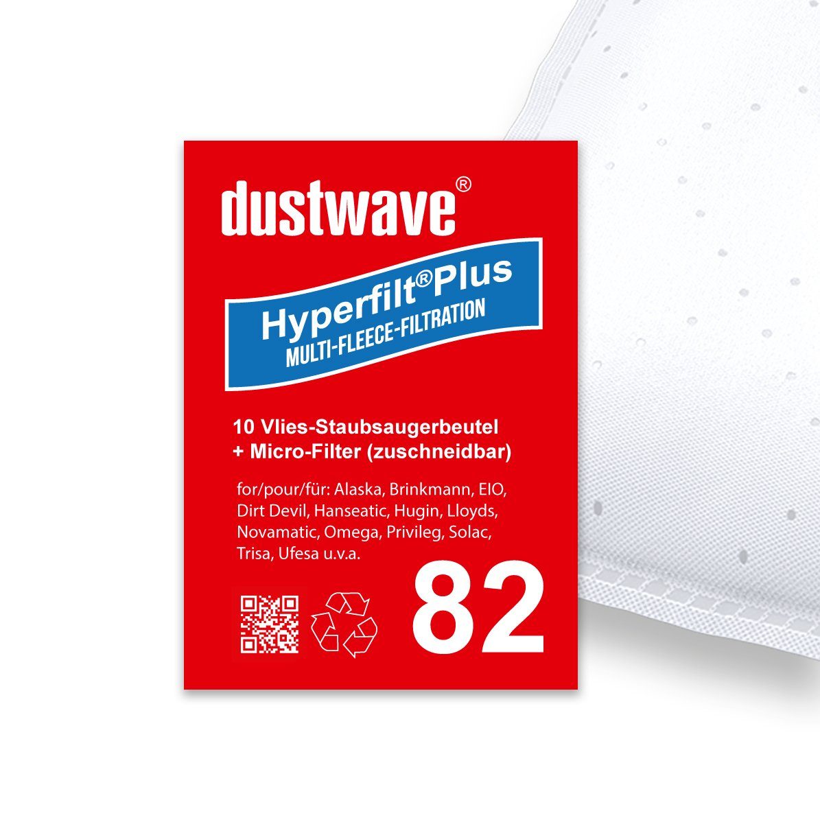 Dustwave Staubsaugerbeutel Sparpack, passend für Aldi QU 110 / QU110, 10 St., Sparpack, 10 Staubsaugerbeutel + 1 Hepa-Filter (ca. 15x15cm - zuschneidbar) Aldi QU 110 / QU110 - Standard