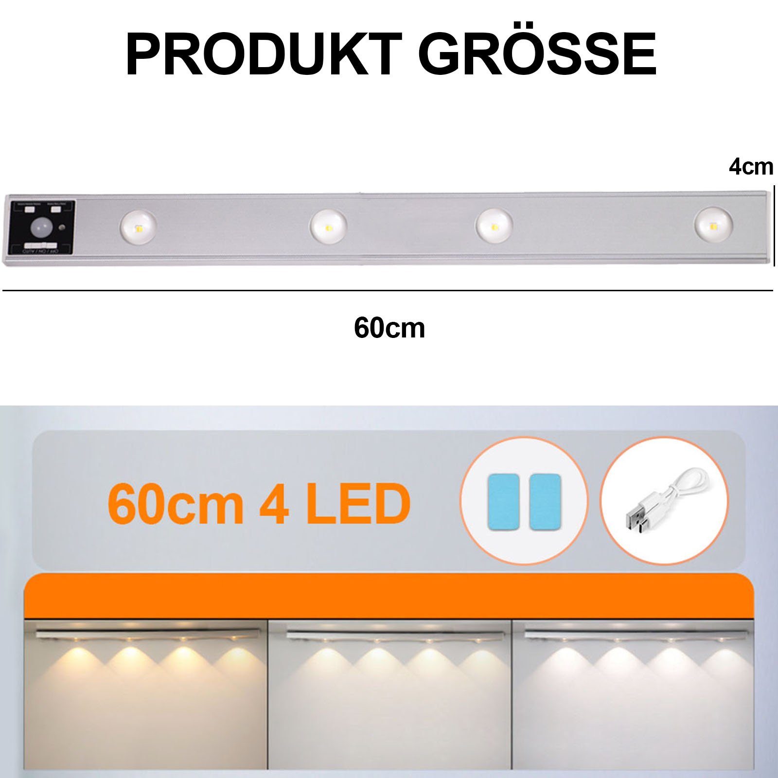 Lapalife LED Unterbauleuchte Dimmbar Schrankbeleuchtung mit Bewegungsmelder, 3 Farbtemperaturen, Magnetisch, Wiederaufladbar für Küche Schlafzimmer Kleiderschrank