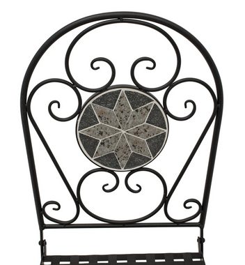 DEGAMO Gartenstuhl SIENA (2-er Set, 2 St), Eisen schwarz, Mosaikdesign grau/weiss, mit Polstern grau